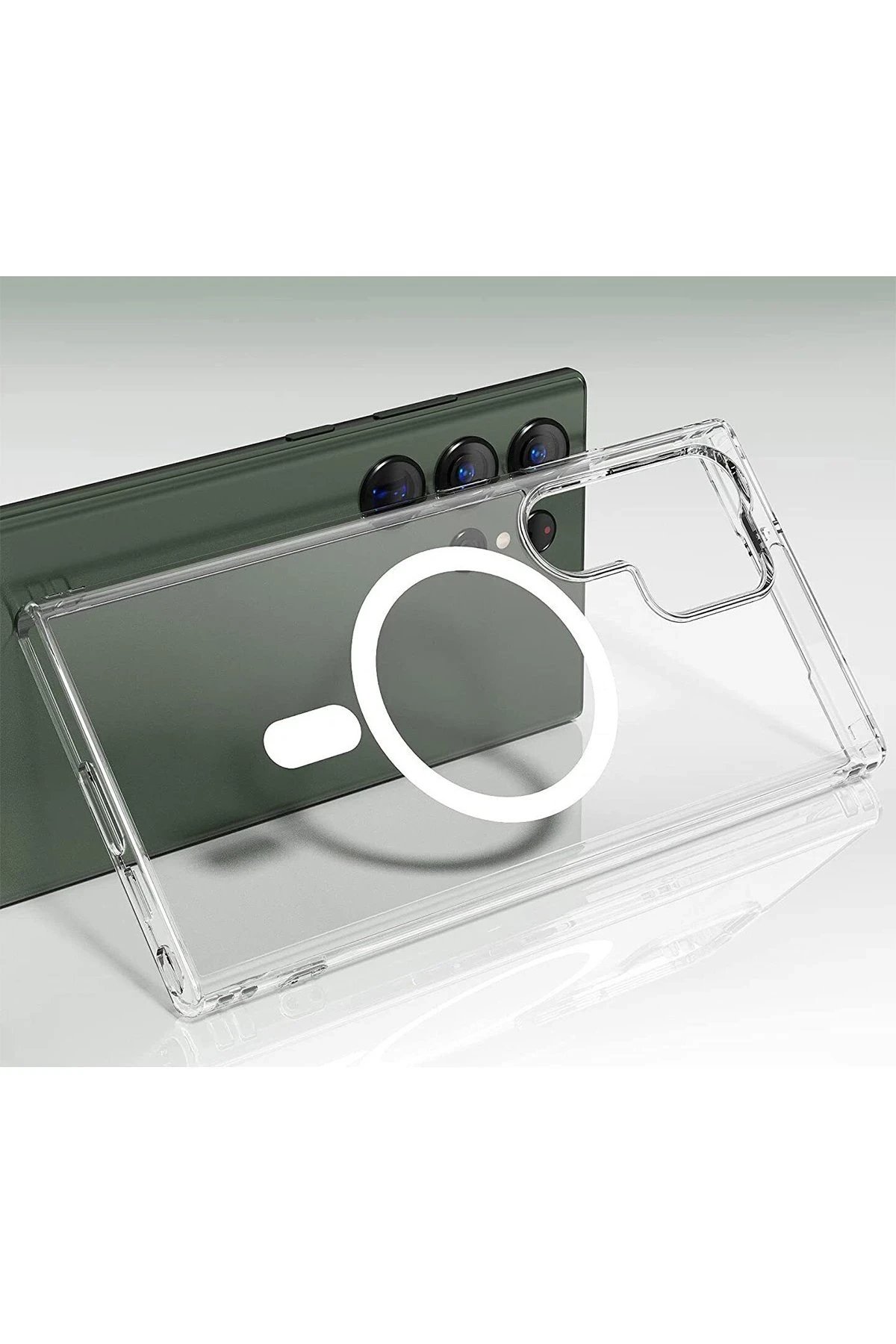 Newface Samsung Galaxy S23 Ultra Kılıf Magneticsafe Şeffaf Silikon - Şeffaf