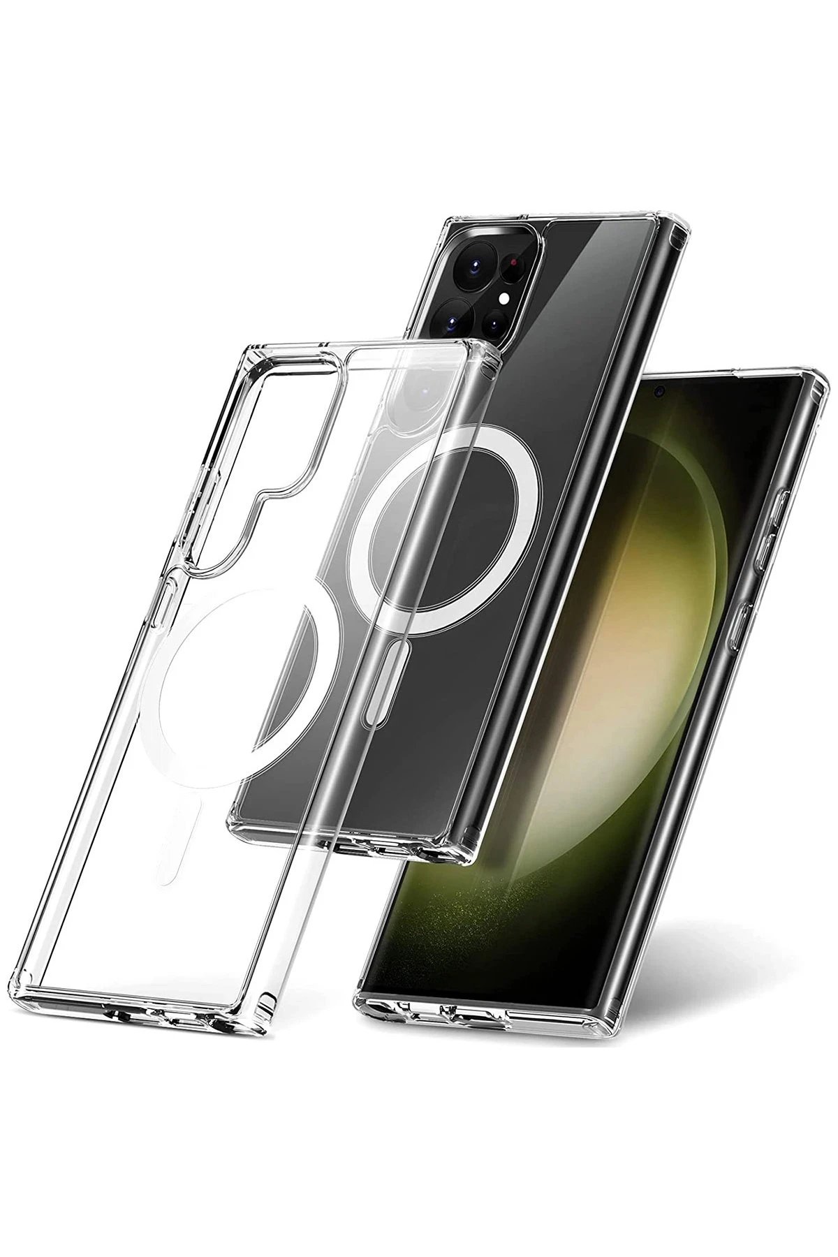 Newface Samsung Galaxy S23 Ultra Kılıf Magneticsafe Şeffaf Silikon - Şeffaf