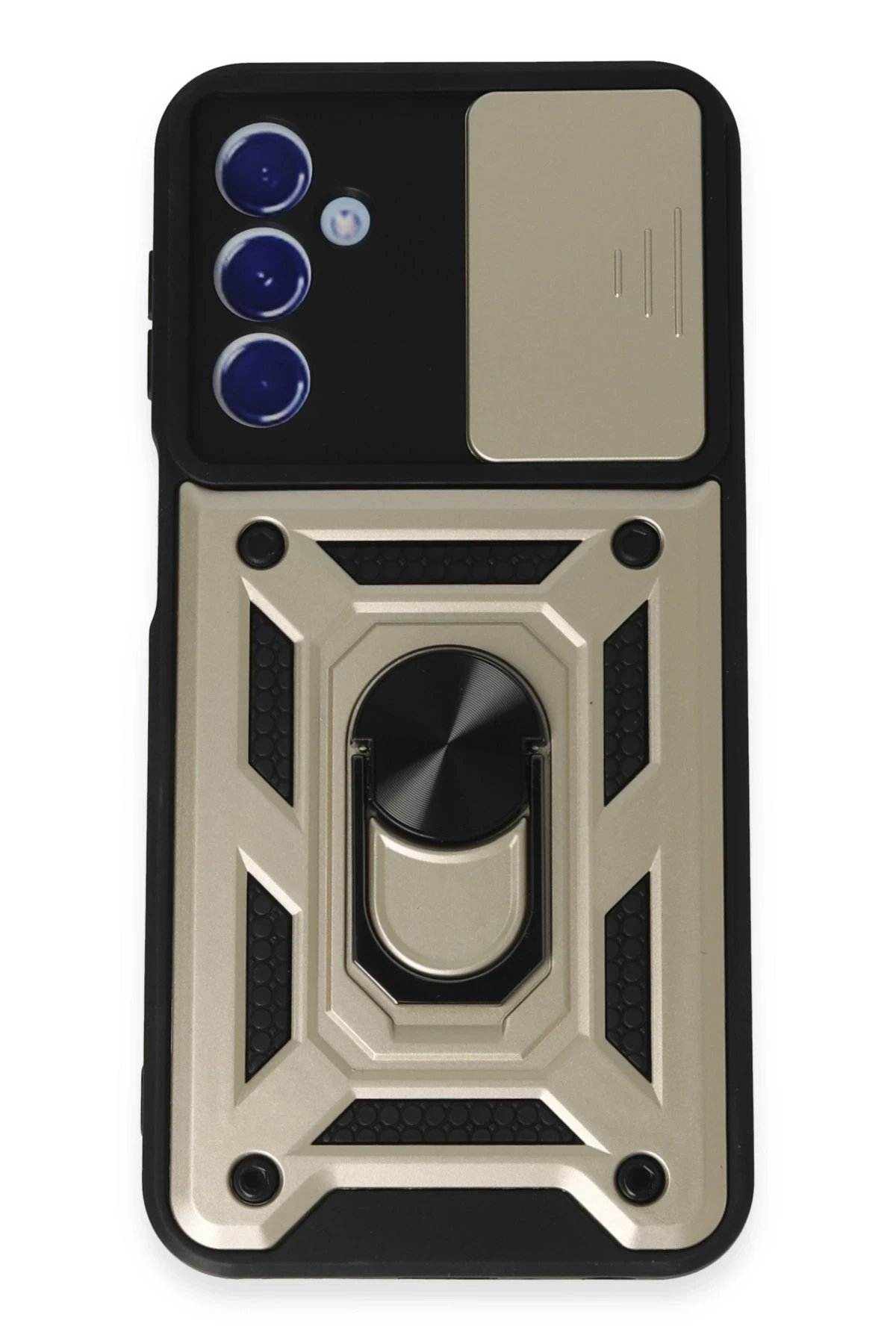 Newface Samsung Galaxy M34 5G Kılıf Pars Lens Yüzüklü Silikon - Gold