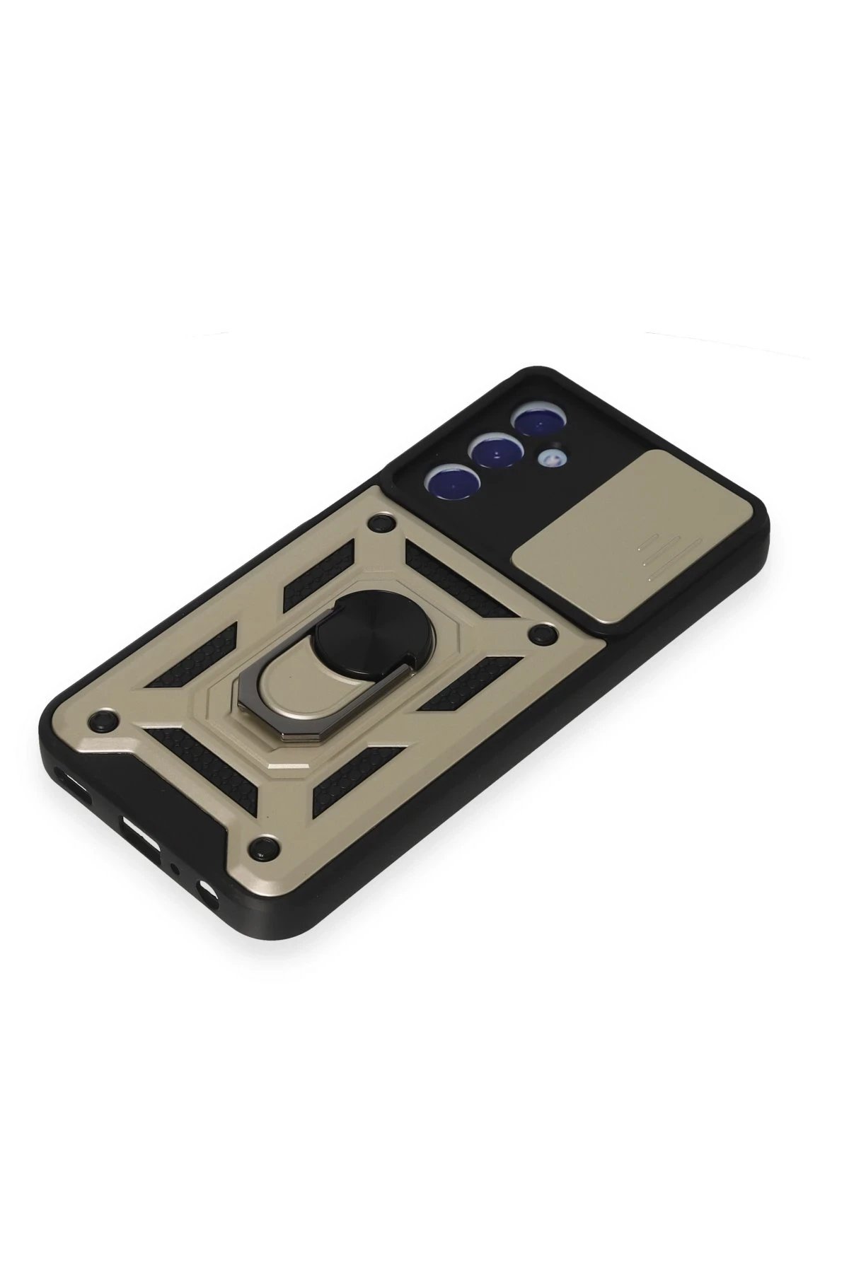 Newface Samsung Galaxy M34 5G Kılıf Pars Lens Yüzüklü Silikon - Gold