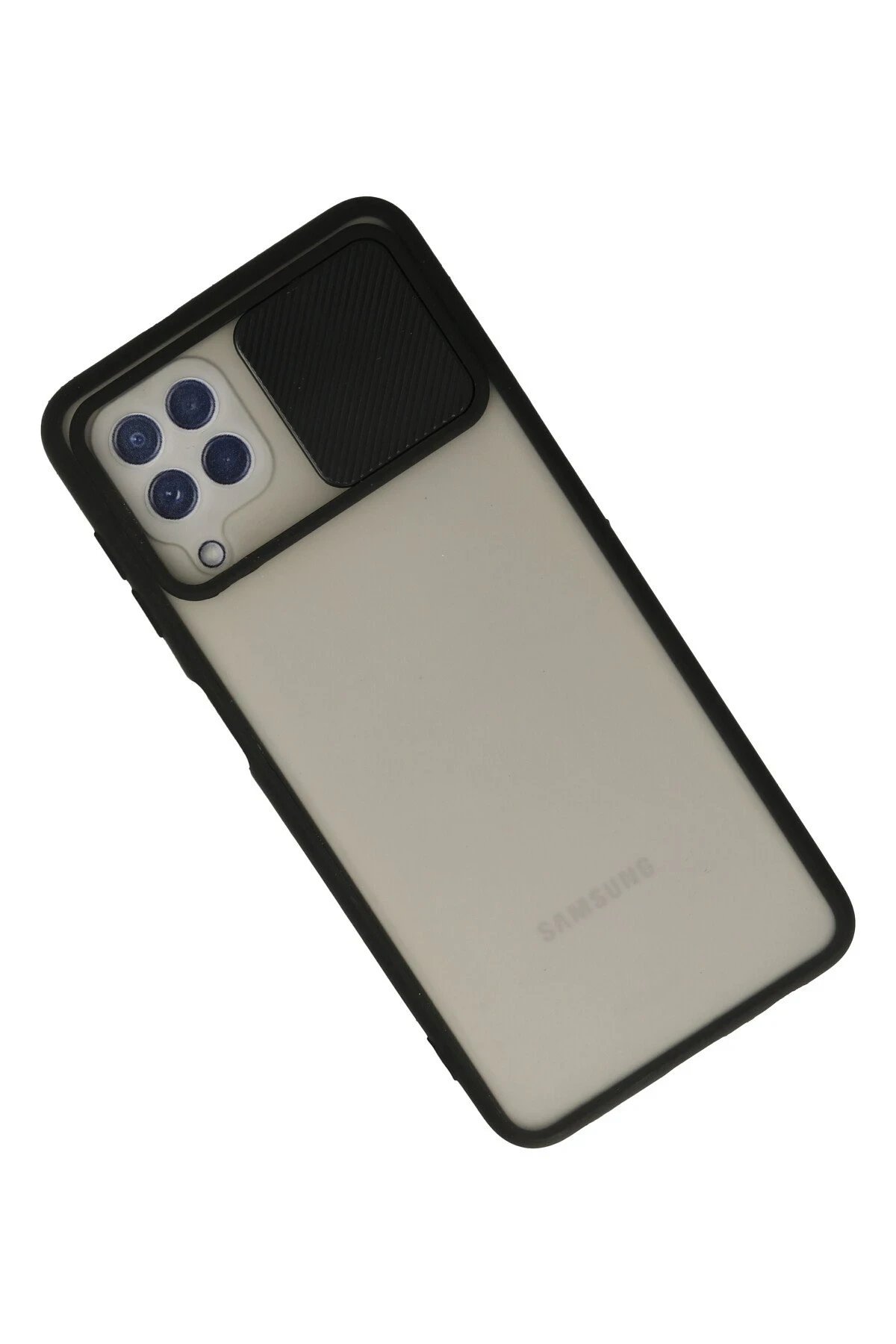 Newface Samsung Galaxy A22 Kılıf Palm Buzlu Kamera Sürgülü Silikon - Siyah