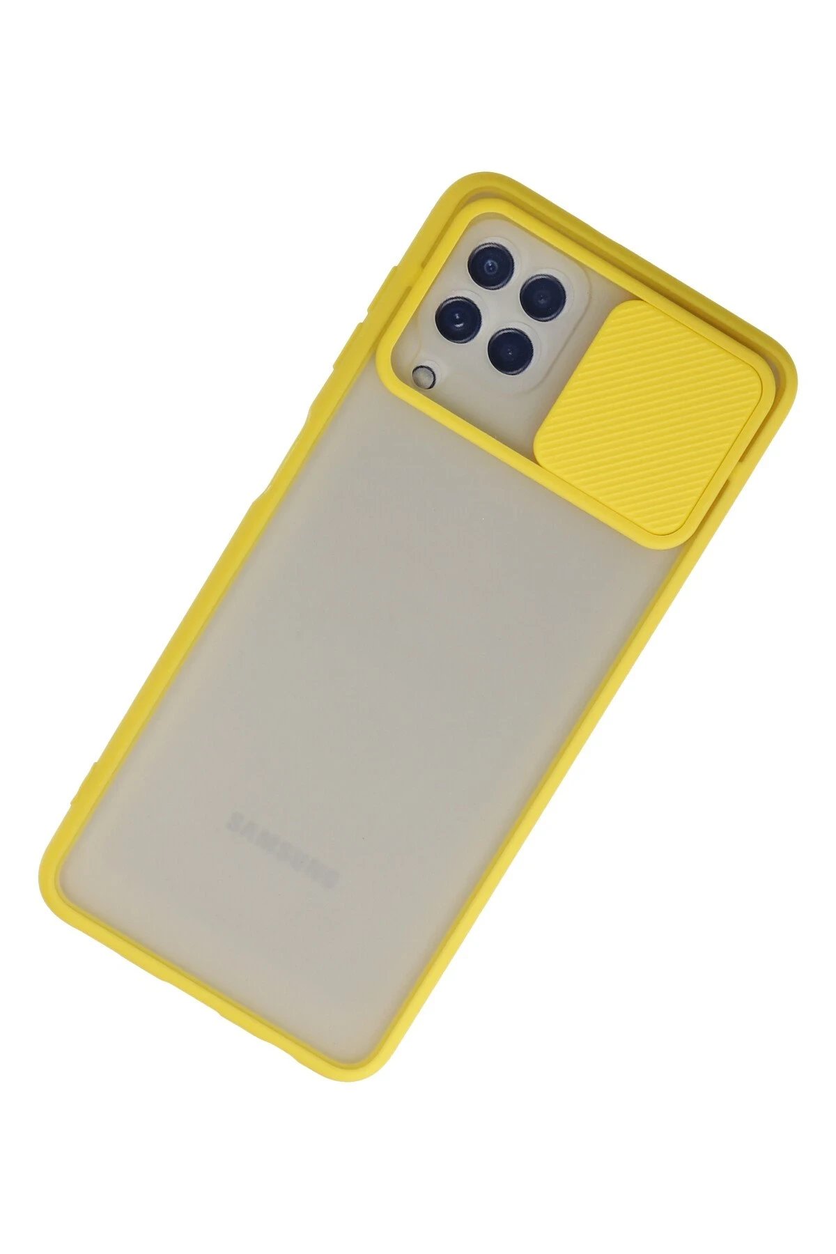 Newface Samsung Galaxy A22 Kılıf Palm Buzlu Kamera Sürgülü Silikon - Sarı