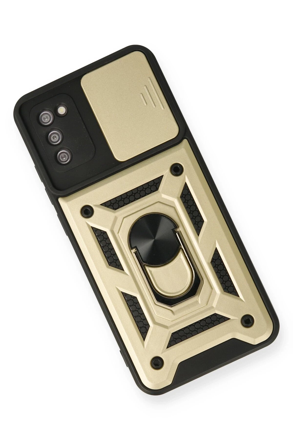 Newface Samsung Galaxy A03S Kılıf Pars Lens Yüzüklü Silikon - Gold