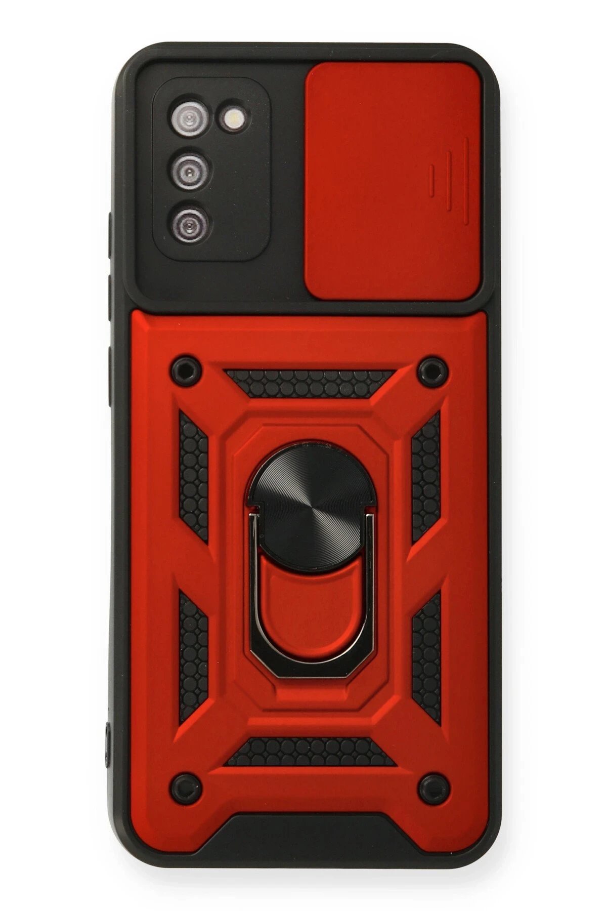 Newface Samsung Galaxy A03S Kılıf Pars Lens Yüzüklü Silikon - Kırmızı