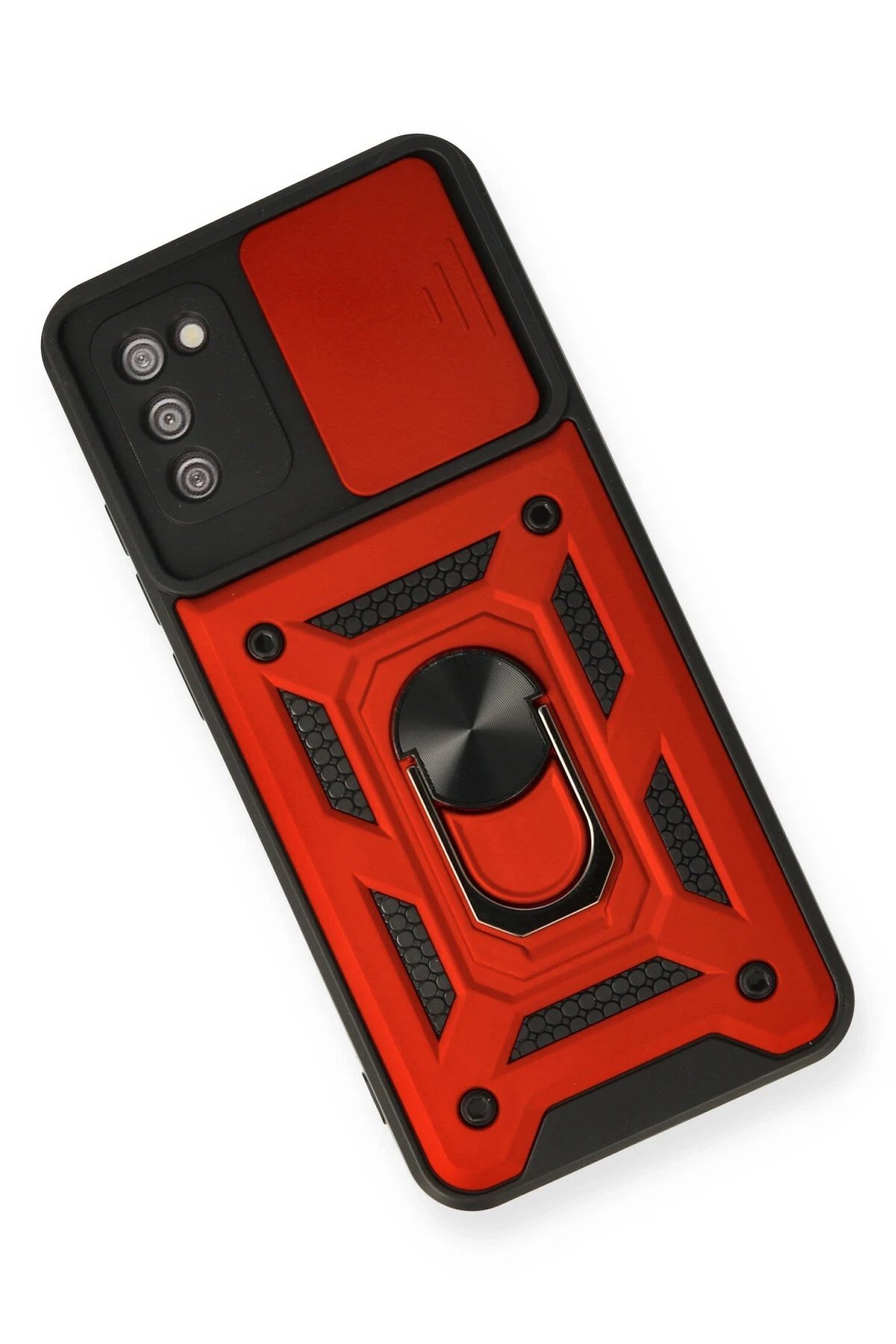 Newface Samsung Galaxy A03S Kılıf Pars Lens Yüzüklü Silikon - Kırmızı