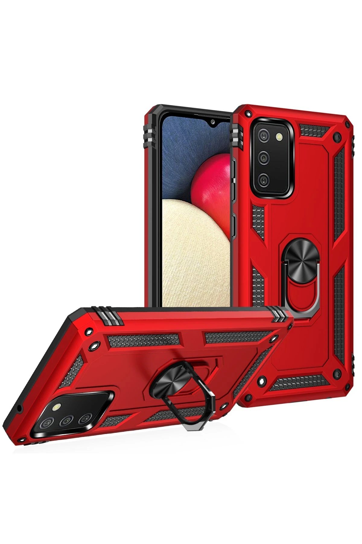 Newface Samsung Galaxy A03S Kılıf Sofya Yüzüklü Silikon Kapak - Kırmızı