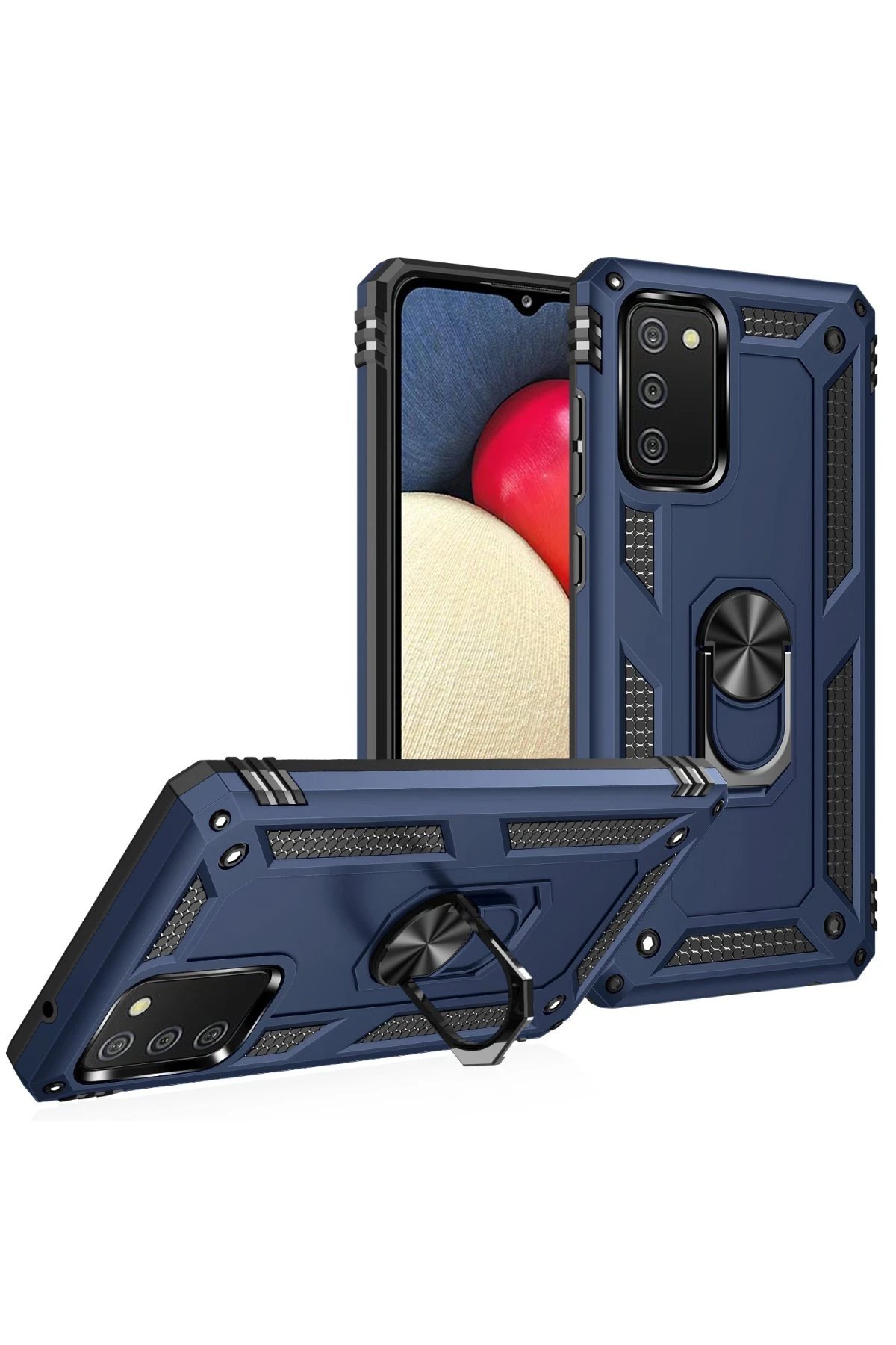 Newface Samsung Galaxy A03S Kılıf Sofya Yüzüklü Silikon Kapak - Lacivert