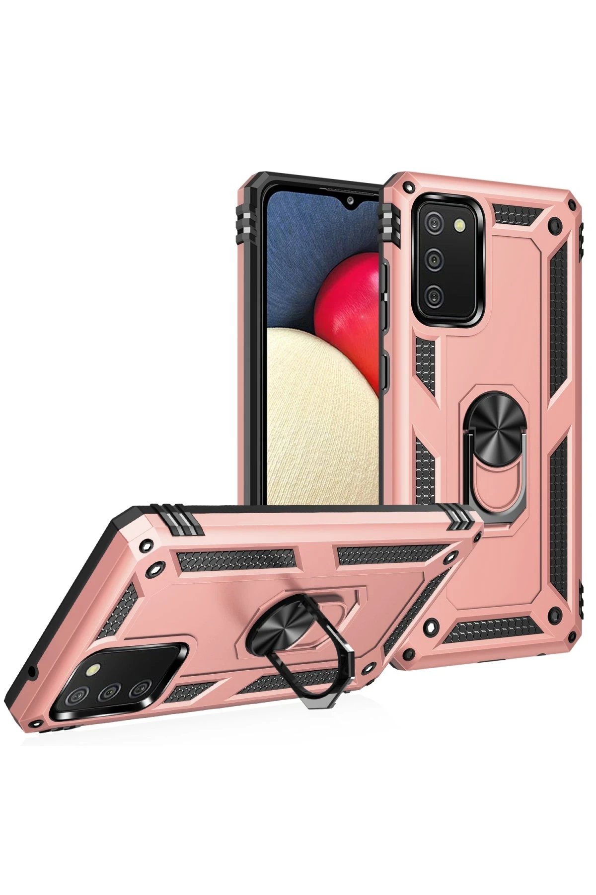 Newface Samsung Galaxy A03S Kılıf Sofya Yüzüklü Silikon Kapak - Rose