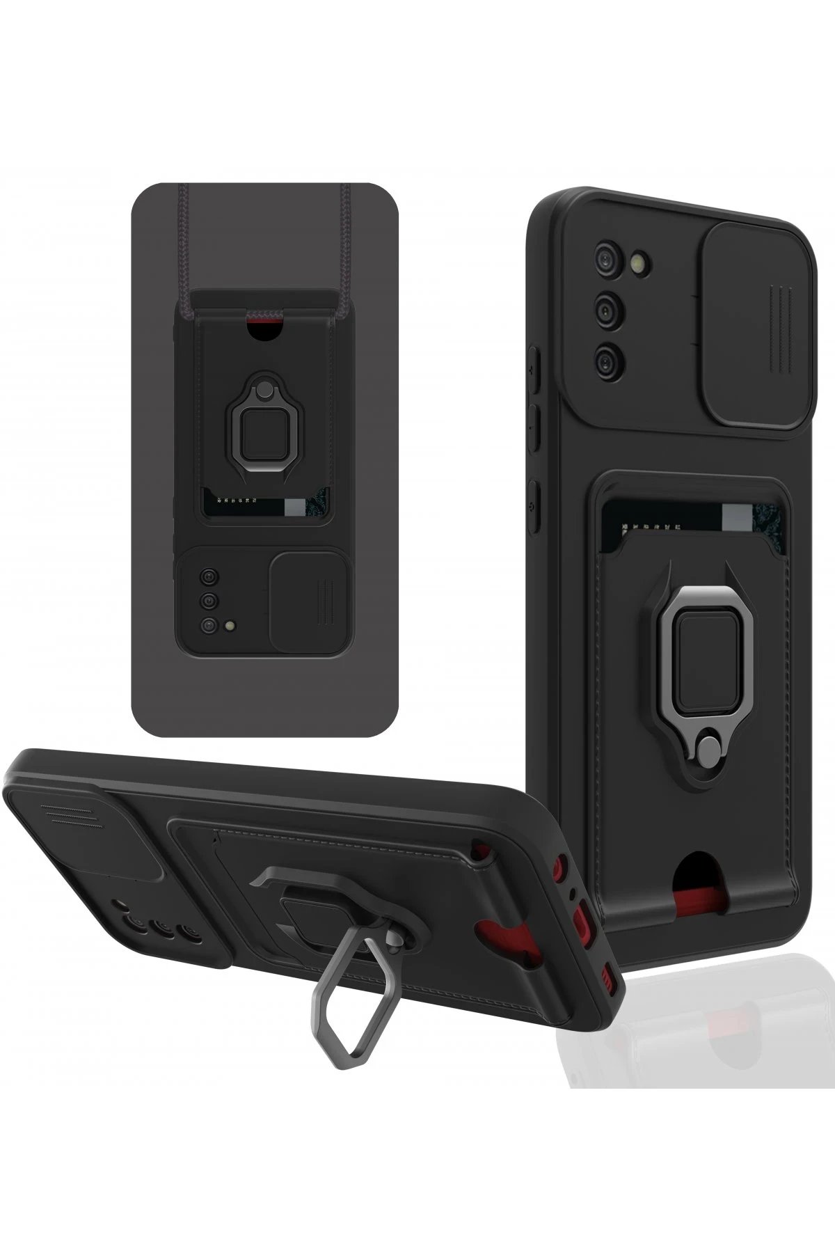 Newface Samsung Galaxy A03S Kılıf Zuma Kartvizitli Yüzüklü Silikon - Siyah