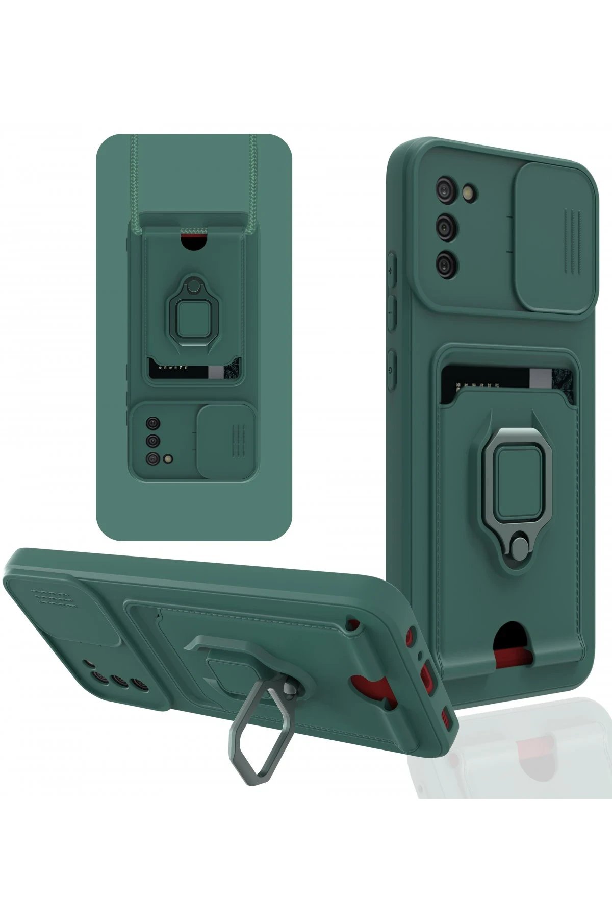 Newface Samsung Galaxy A03S Kılıf Zuma Kartvizitli Yüzüklü Silikon - Yeşil