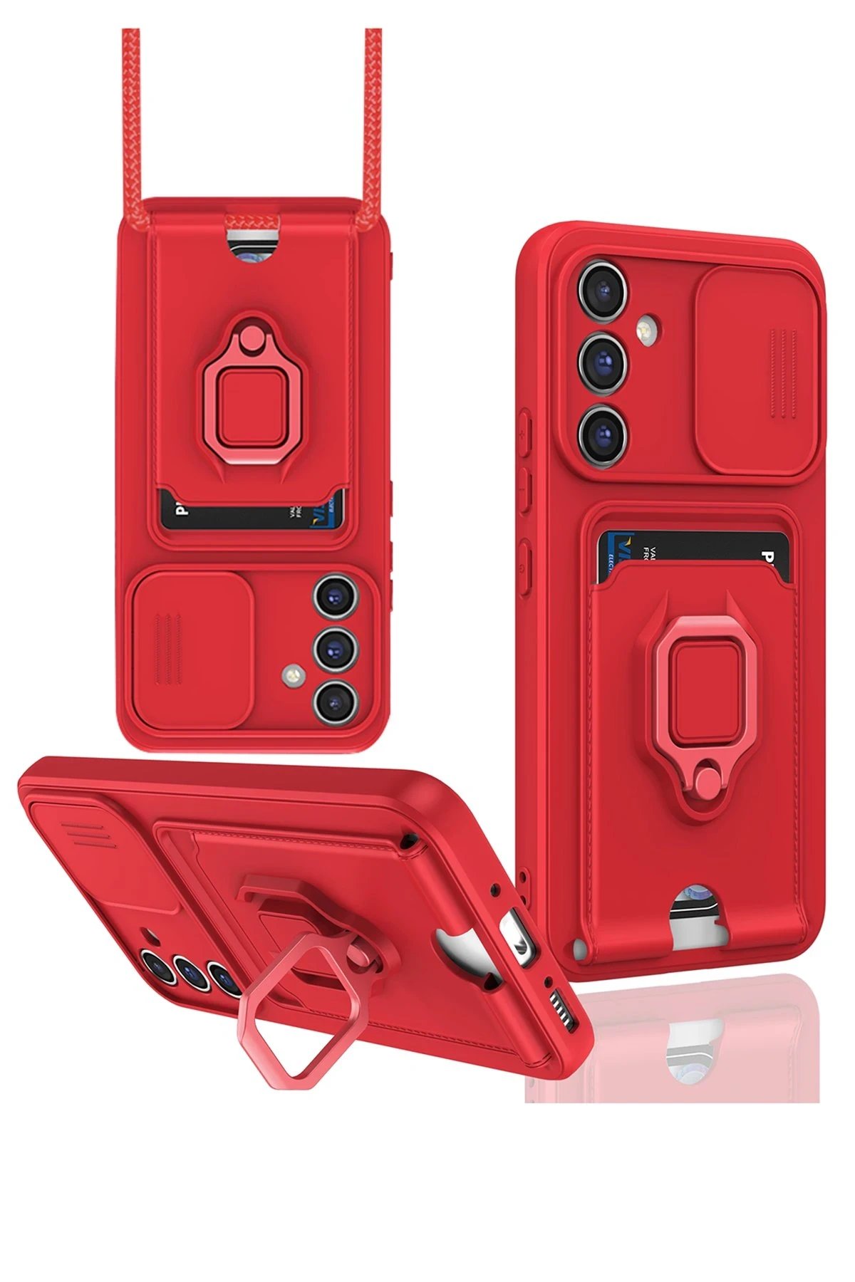 Newface Samsung Galaxy S23 FE Kılıf Zuma Kartvizitli Yüzüklü Silikon - Kırmızı