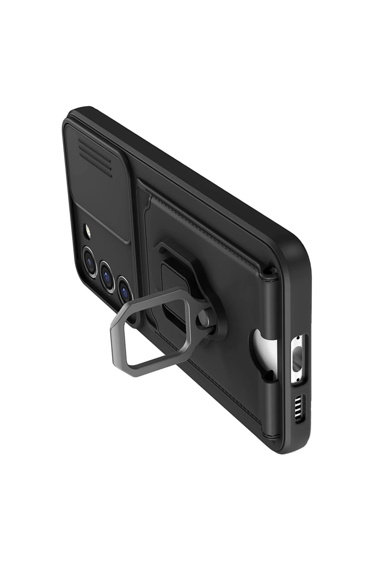 Newface Samsung Galaxy M34 5G Kılıf Zuma Kartvizitli Yüzüklü Silikon - Siyah