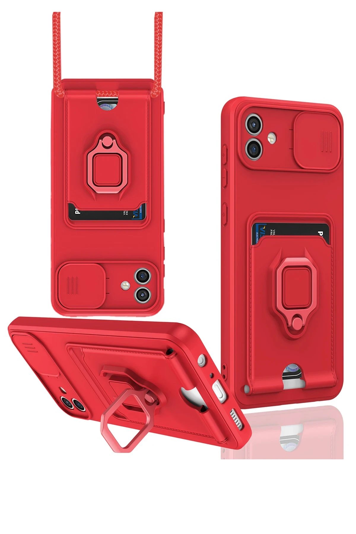 Newface Samsung Galaxy A05 Kılıf Zuma Kartvizitli Yüzüklü Silikon - Kırmızı