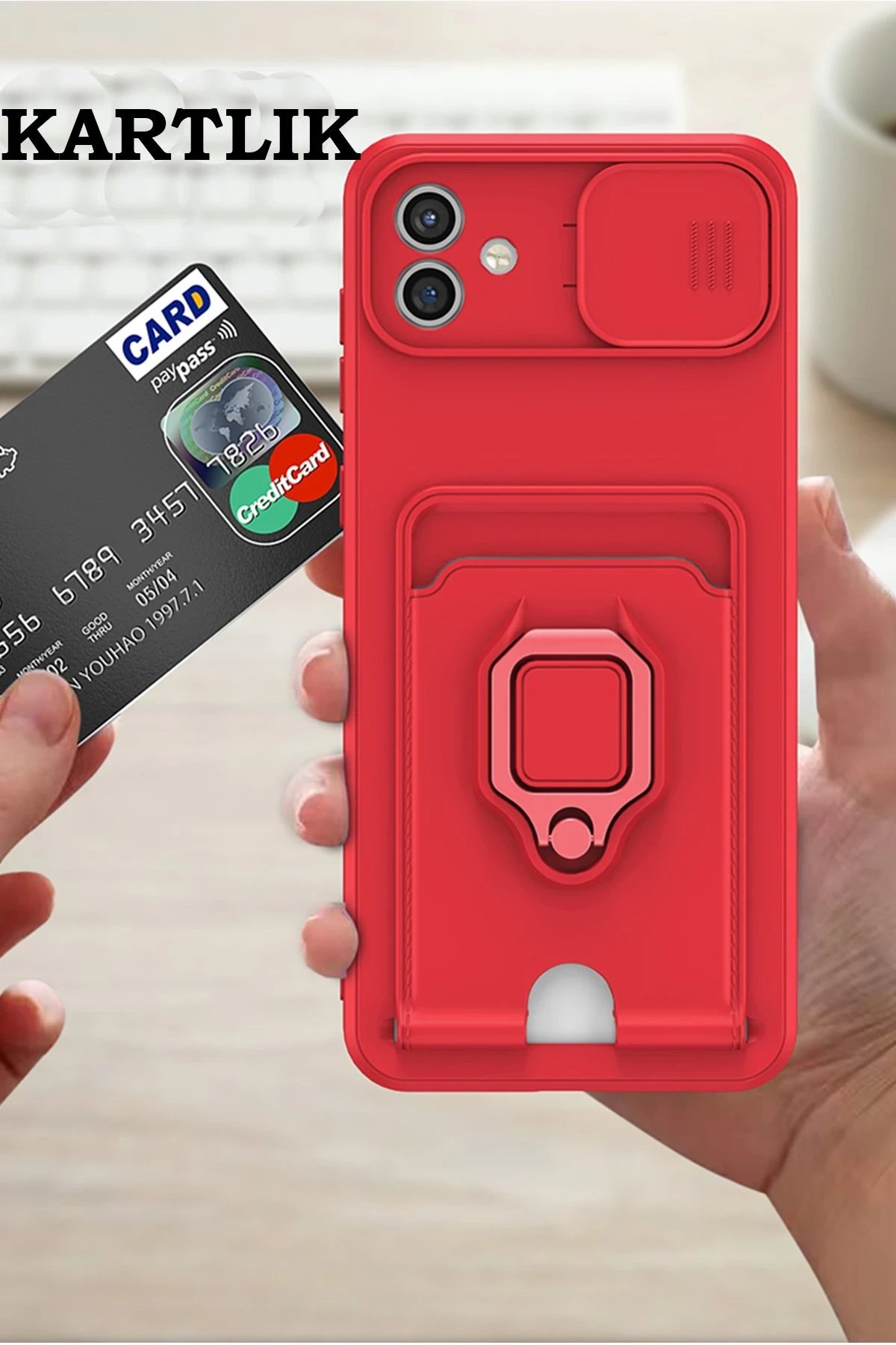 Newface Samsung Galaxy A05 Kılıf Zuma Kartvizitli Yüzüklü Silikon - Kırmızı