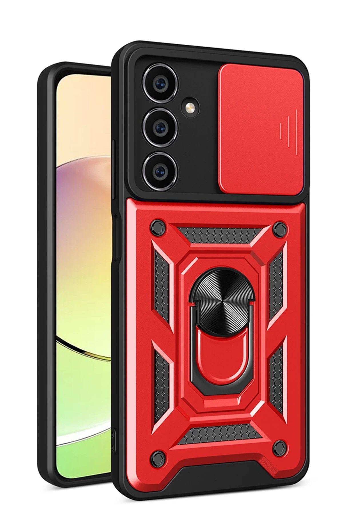 Newface Samsung Galaxy A05 Kılıf Pars Lens Yüzüklü Silikon - Kırmızı