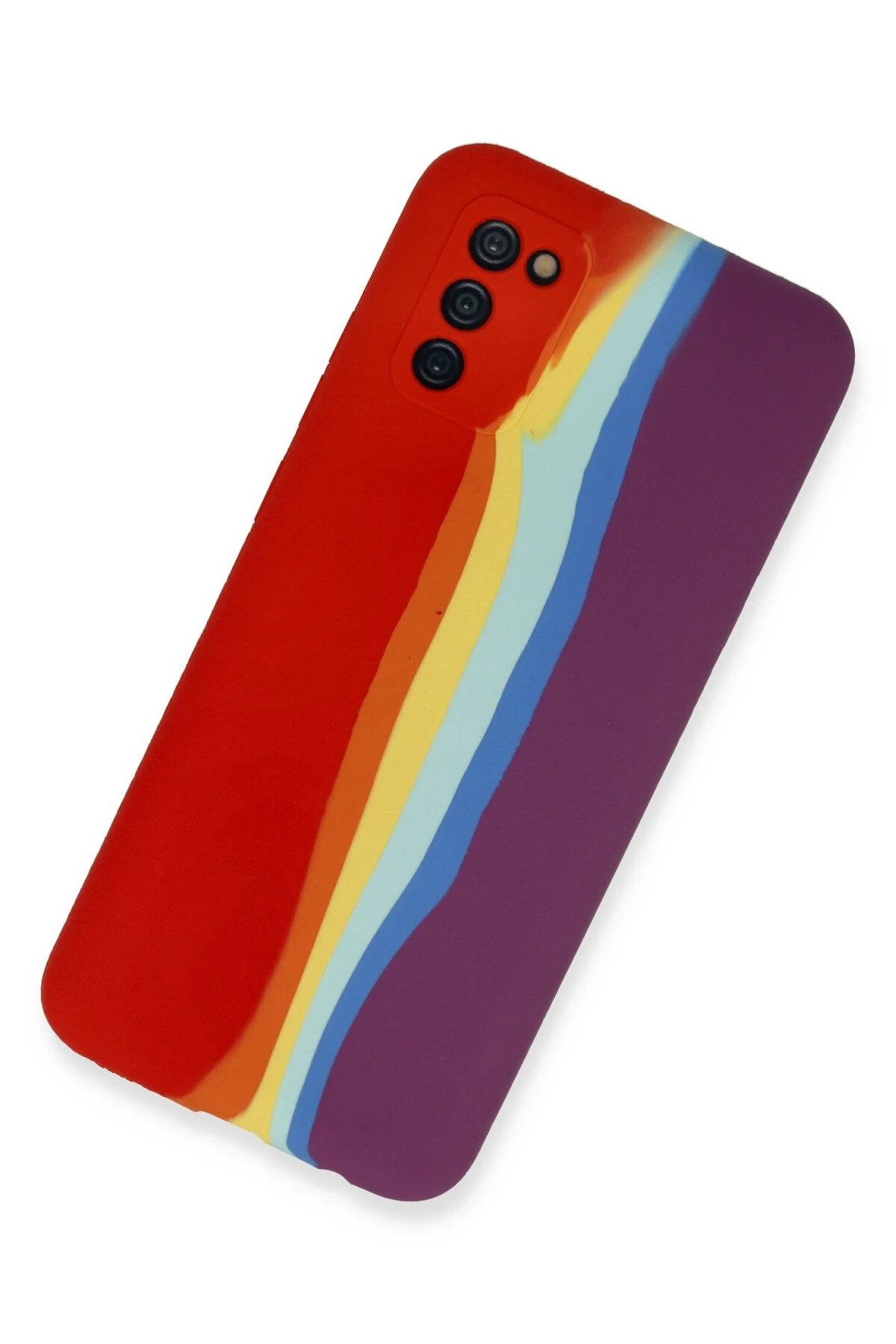 Newface Samsung Galaxy A03S Kılıf Ebruli Lansman Silikon - Kırmızı-Mor