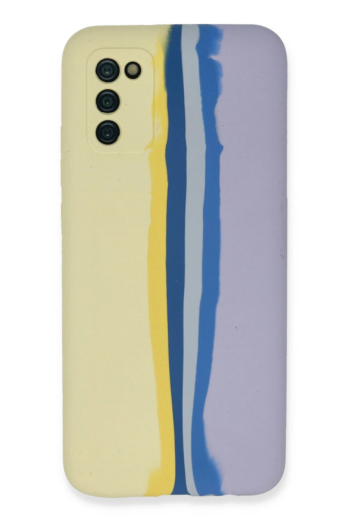 Newface Samsung Galaxy A03S Kılıf Ebruli Lansman Silikon - Sarı-Lila