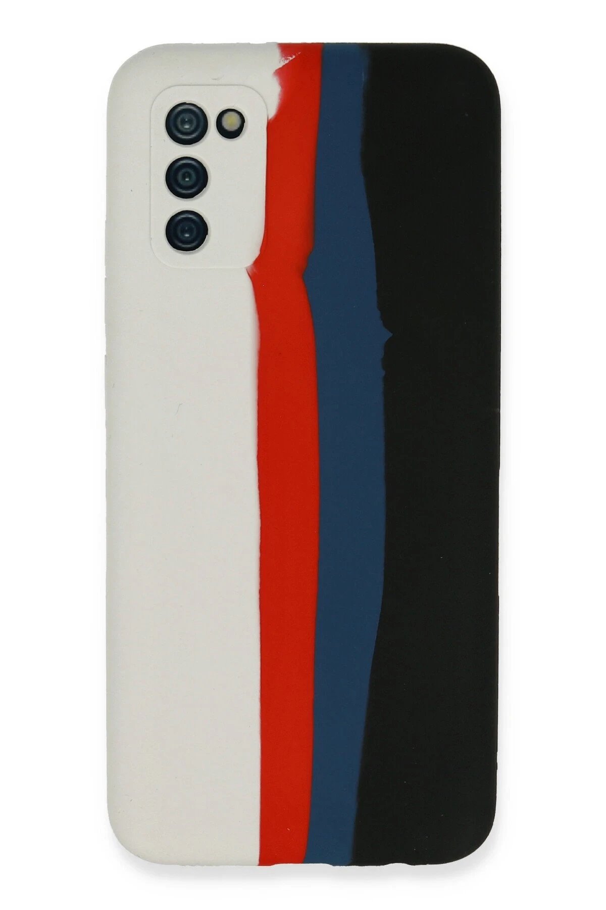 Newface Samsung Galaxy A03S Kılıf Ebruli Lansman Silikon - Beyaz-Siyah