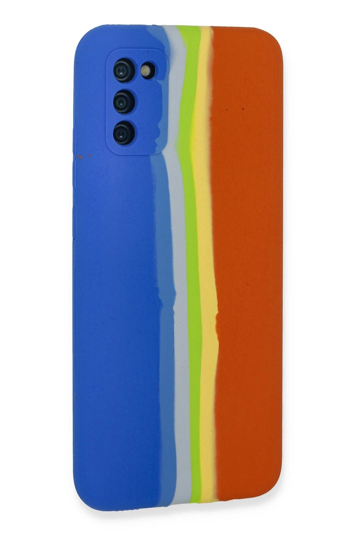 Newface Samsung Galaxy A03S Kılıf Ebruli Lansman Silikon - Mavi-Turuncu