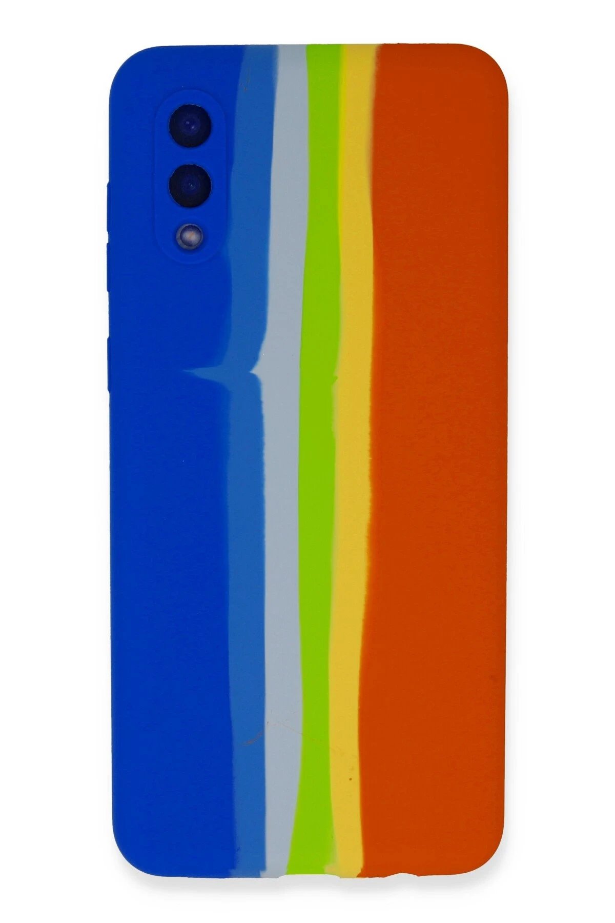 Newface Samsung Galaxy A02 Kılıf Ebruli Lansman Silikon - Mavi-Turuncu