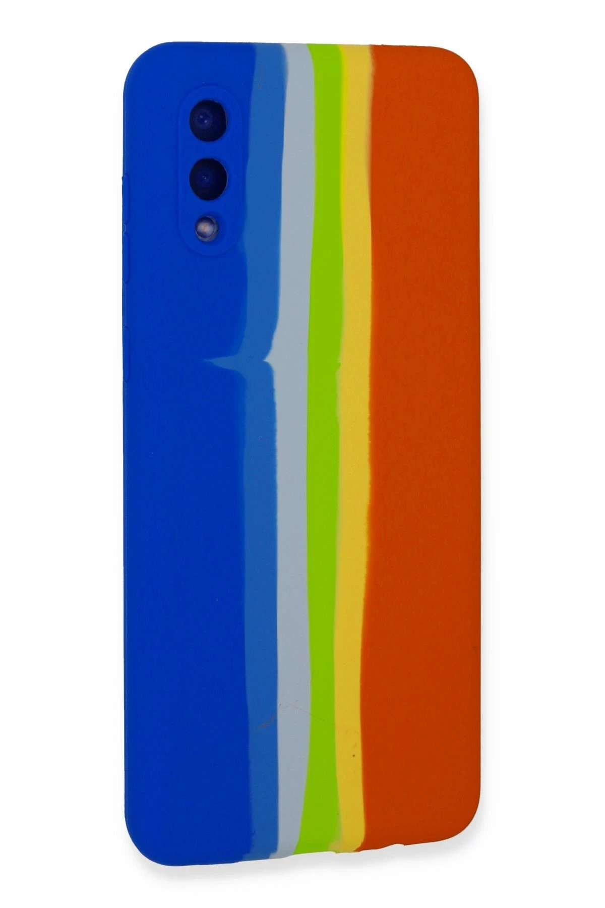 Newface Samsung Galaxy A02 Kılıf Ebruli Lansman Silikon - Mavi-Turuncu