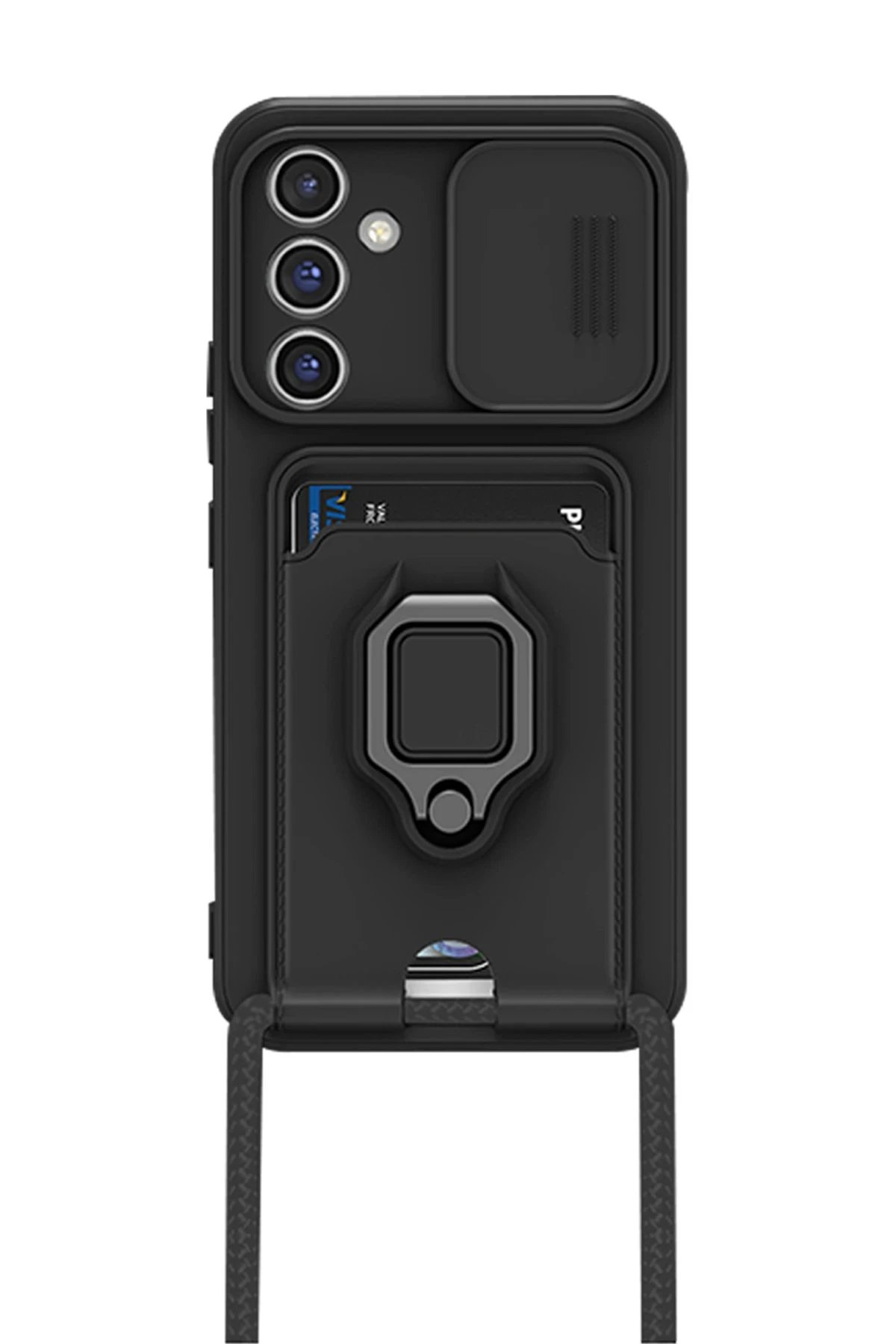 Newface Samsung Galaxy A14 4G Kılıf Zuma Kartvizitli Yüzüklü Silikon - Siyah