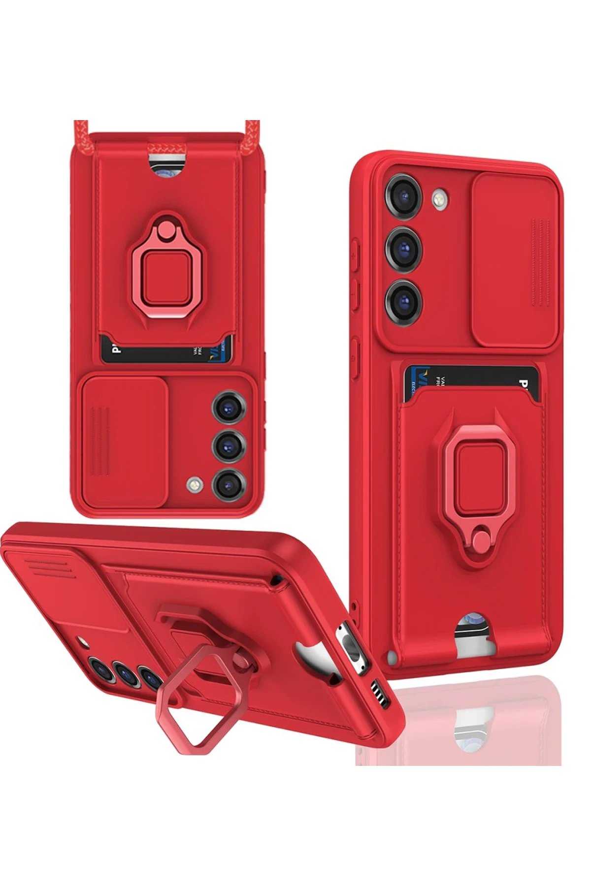 Newface Samsung Galaxy S23 Plus Kılıf Zuma Kartvizitli Yüzüklü Silikon - Kırmızı