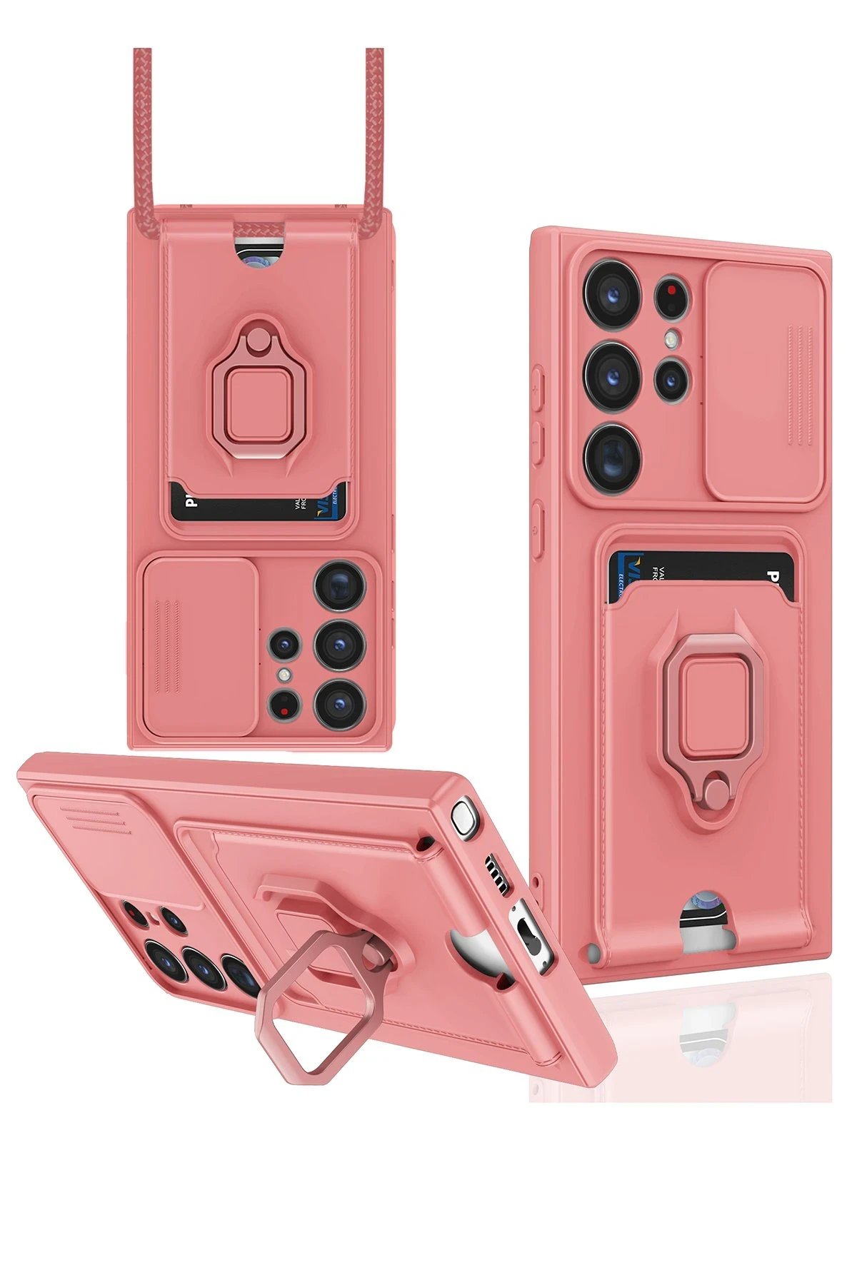 Newface Samsung Galaxy S23 Ultra Kılıf Zuma Kartvizitli Yüzüklü Silikon - Pembe