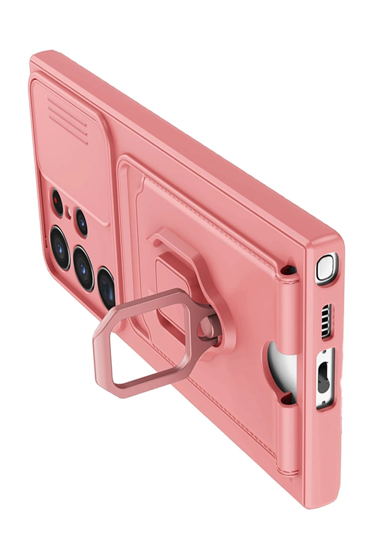 Newface Samsung Galaxy S23 Ultra Kılıf Zuma Kartvizitli Yüzüklü Silikon - Pembe