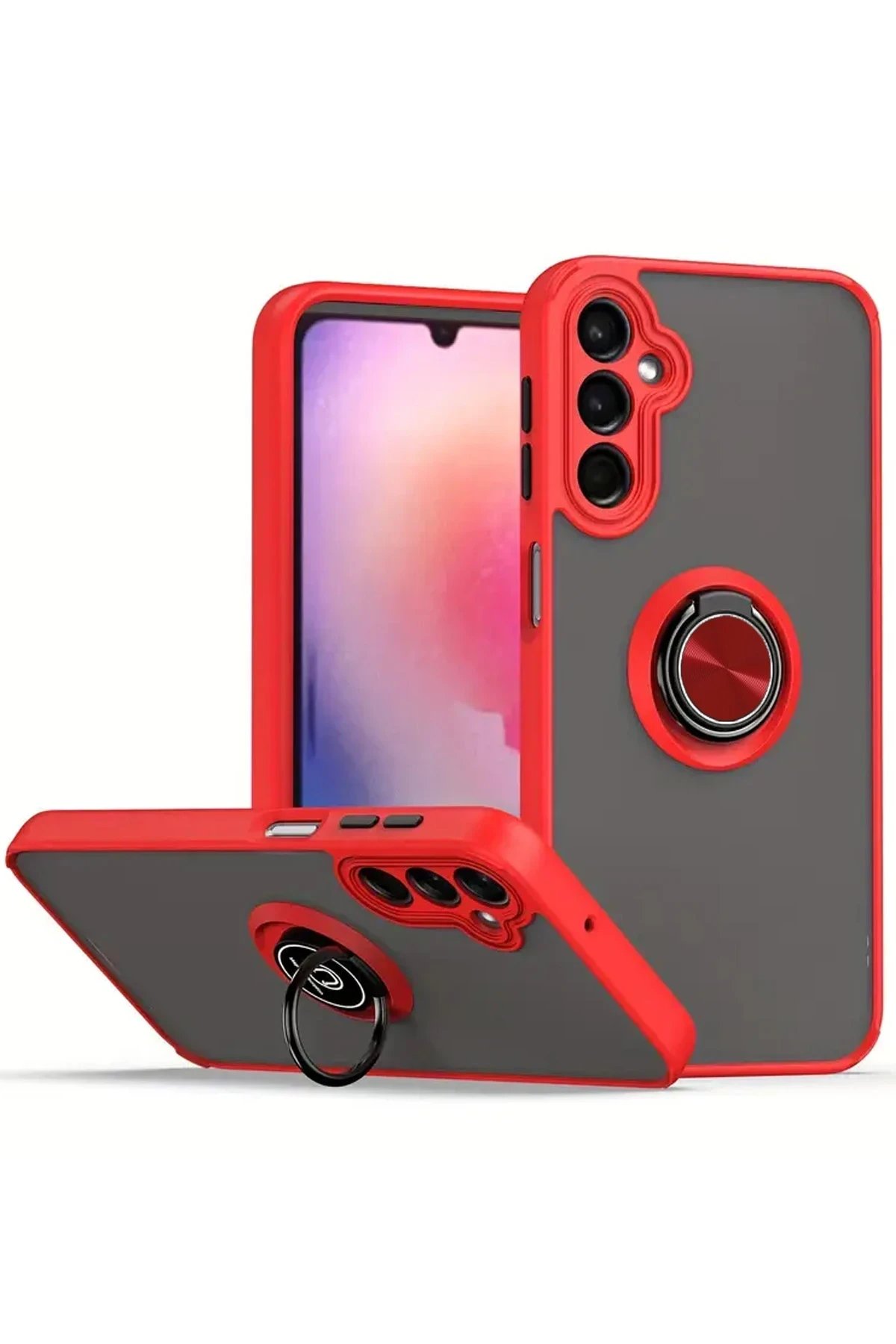 Newface Samsung Galaxy S23 FE Kılıf Montreal Yüzüklü Silikon Kapak - Kırmızı