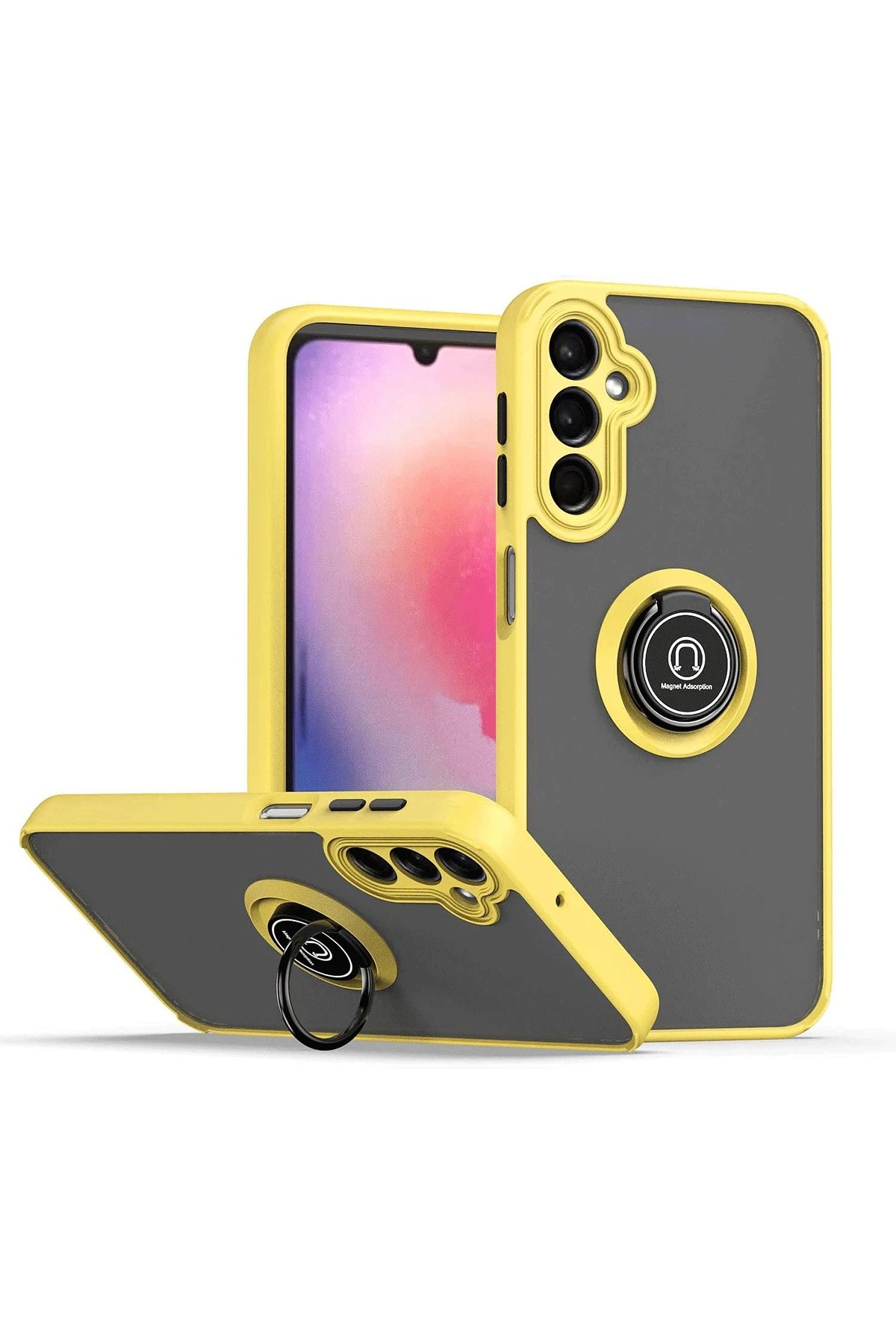 Newface Samsung Galaxy S24 Kılıf Montreal Yüzüklü Silikon Kapak - Sarı