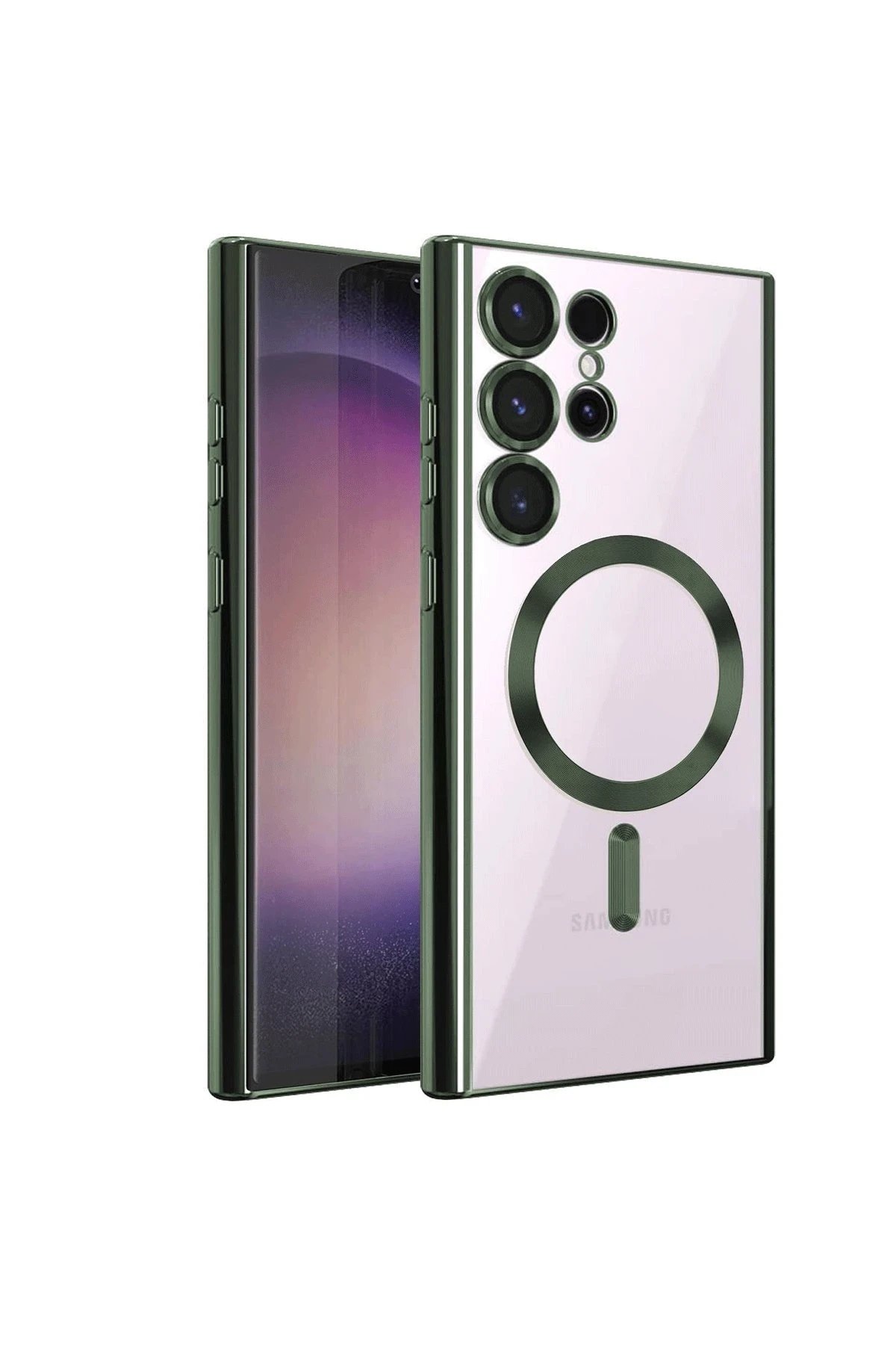 Newface Samsung Galaxy S22 Ultra Kılıf Kross Magneticsafe Kapak - Koyu Yeşil