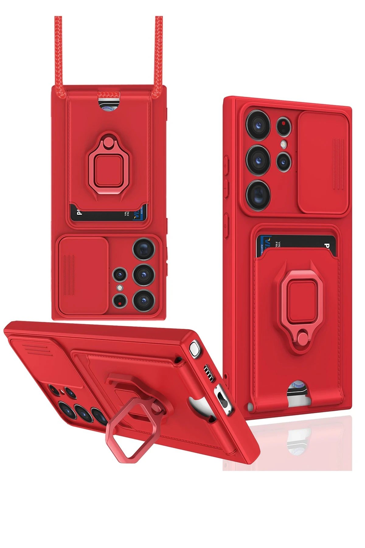 Newface Samsung Galaxy S24 Ultra Kılıf Zuma Kartvizitli Yüzüklü Silikon - Kırmızı