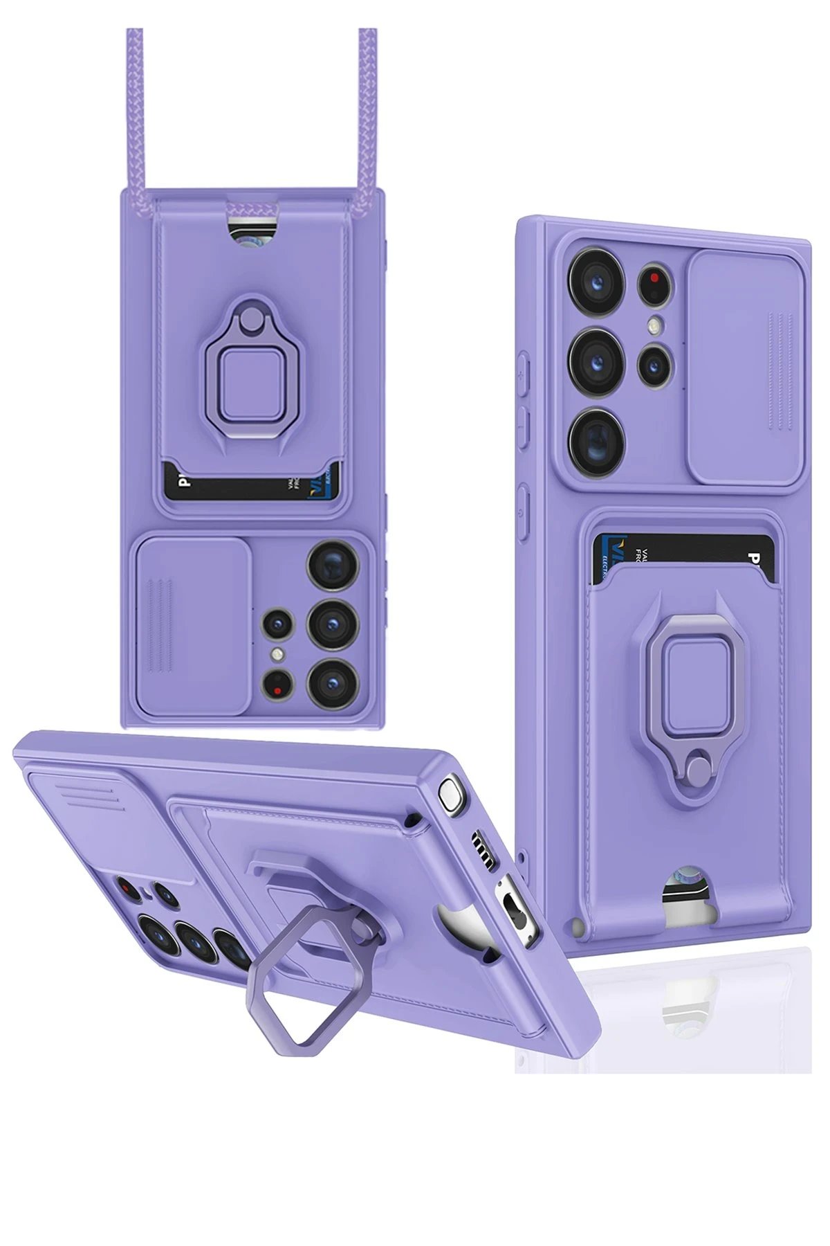 Newface Samsung Galaxy S24 Ultra Kılıf Zuma Kartvizitli Yüzüklü Silikon - Lila