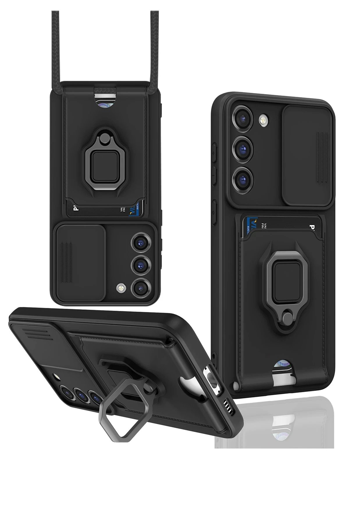 Newface Samsung Galaxy S24 Plus Kılıf Zuma Kartvizitli Yüzüklü Silikon - Siyah