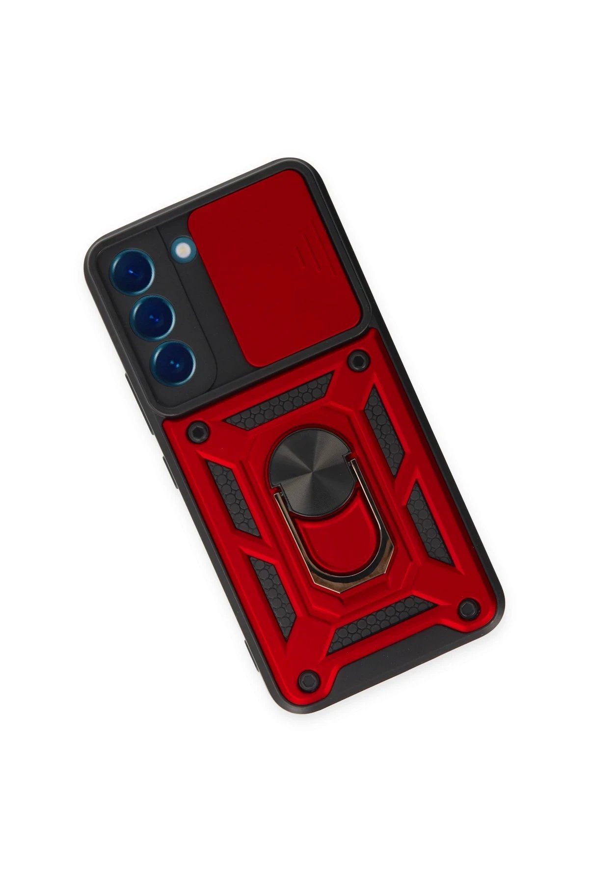 Newface Samsung Galaxy S24 Kılıf Pars Lens Yüzüklü Silikon - Kırmızı