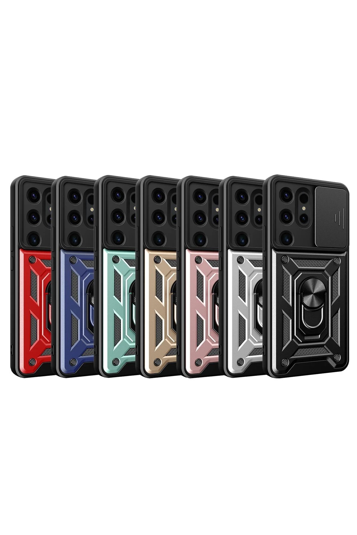 Newface Samsung Galaxy S24 Ultra Kılıf Pars Lens Yüzüklü Silikon - Gold