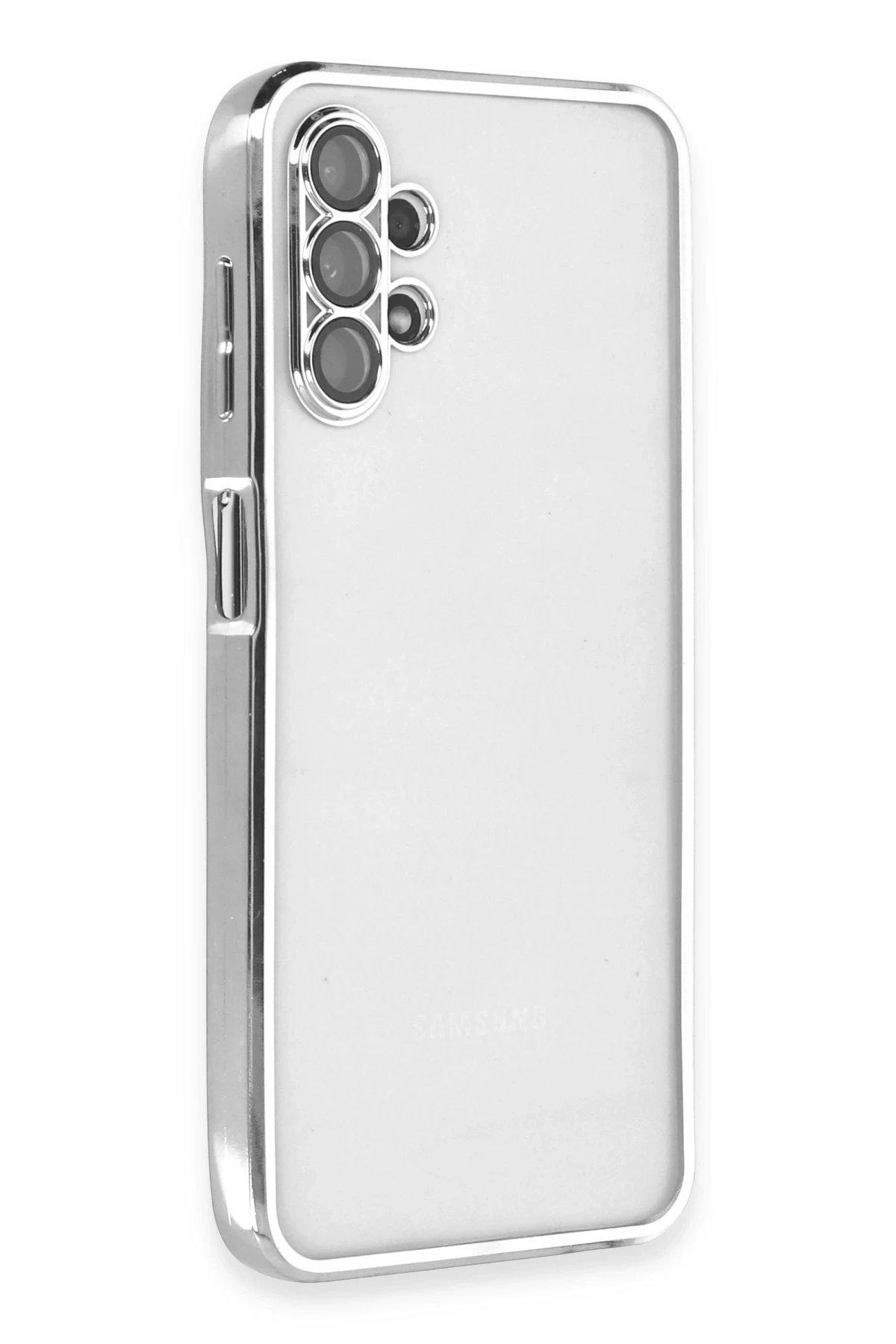 Newface Samsung Galaxy A13 4G Kılıf Razer Lensli Silikon - Gümüş