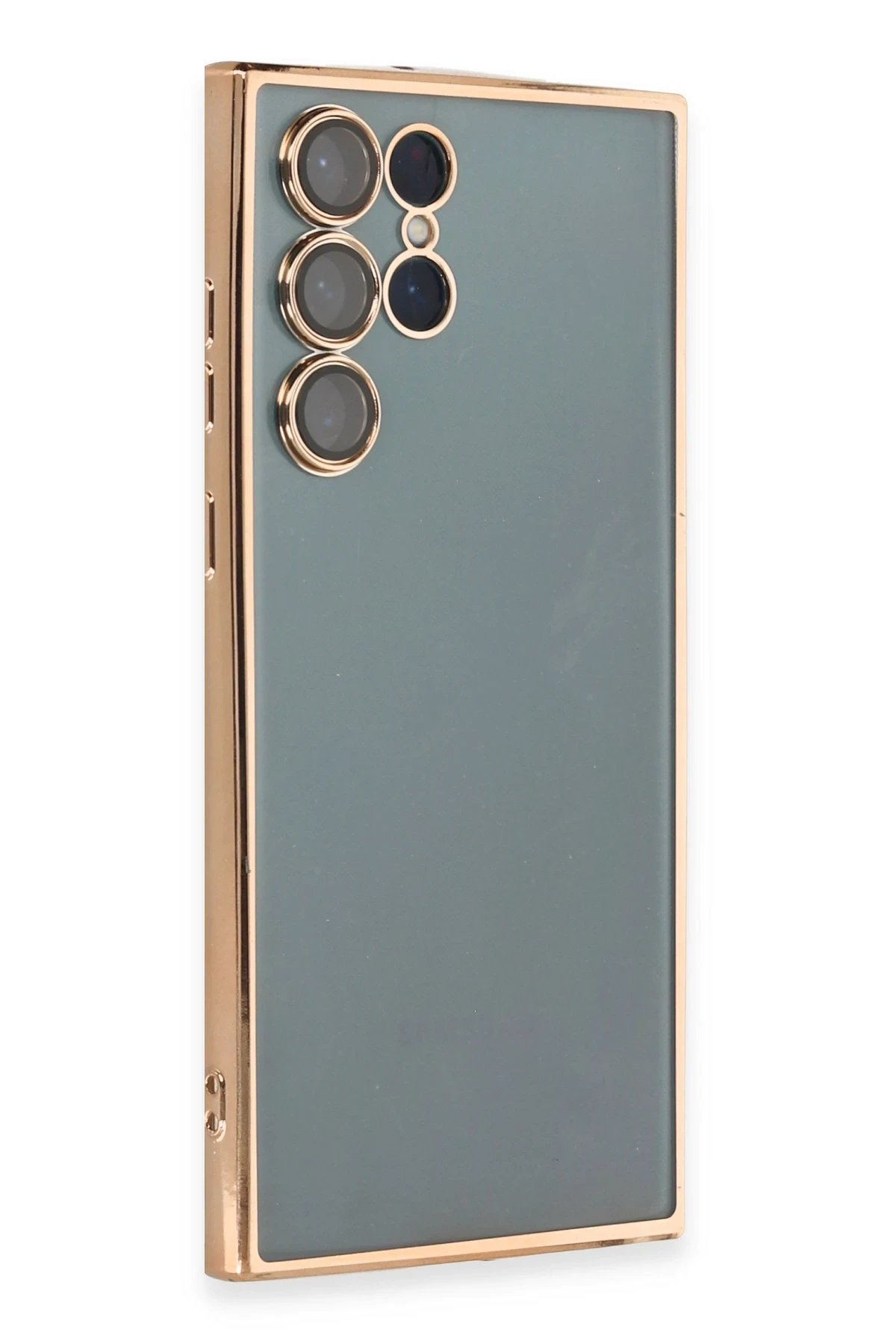 Newface Samsung Galaxy S22 Ultra Kılıf Razer Lensli Silikon - Gold