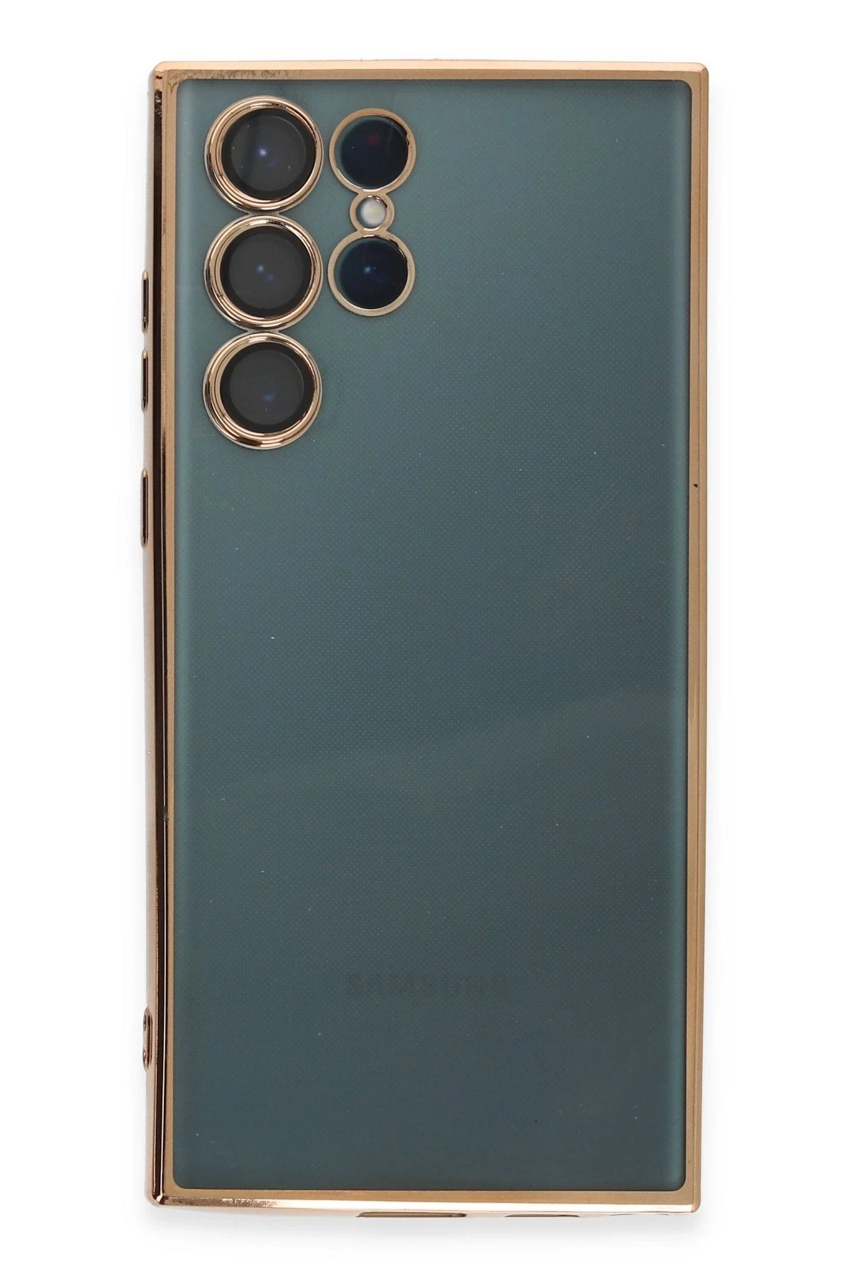 Newface Samsung Galaxy S22 Ultra Kılıf Razer Lensli Silikon - Gold