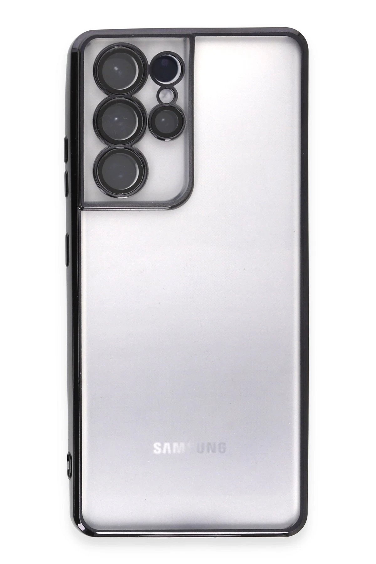 Newface Samsung Galaxy S21 Ultra Kılıf Razer Lensli Silikon - Siyah