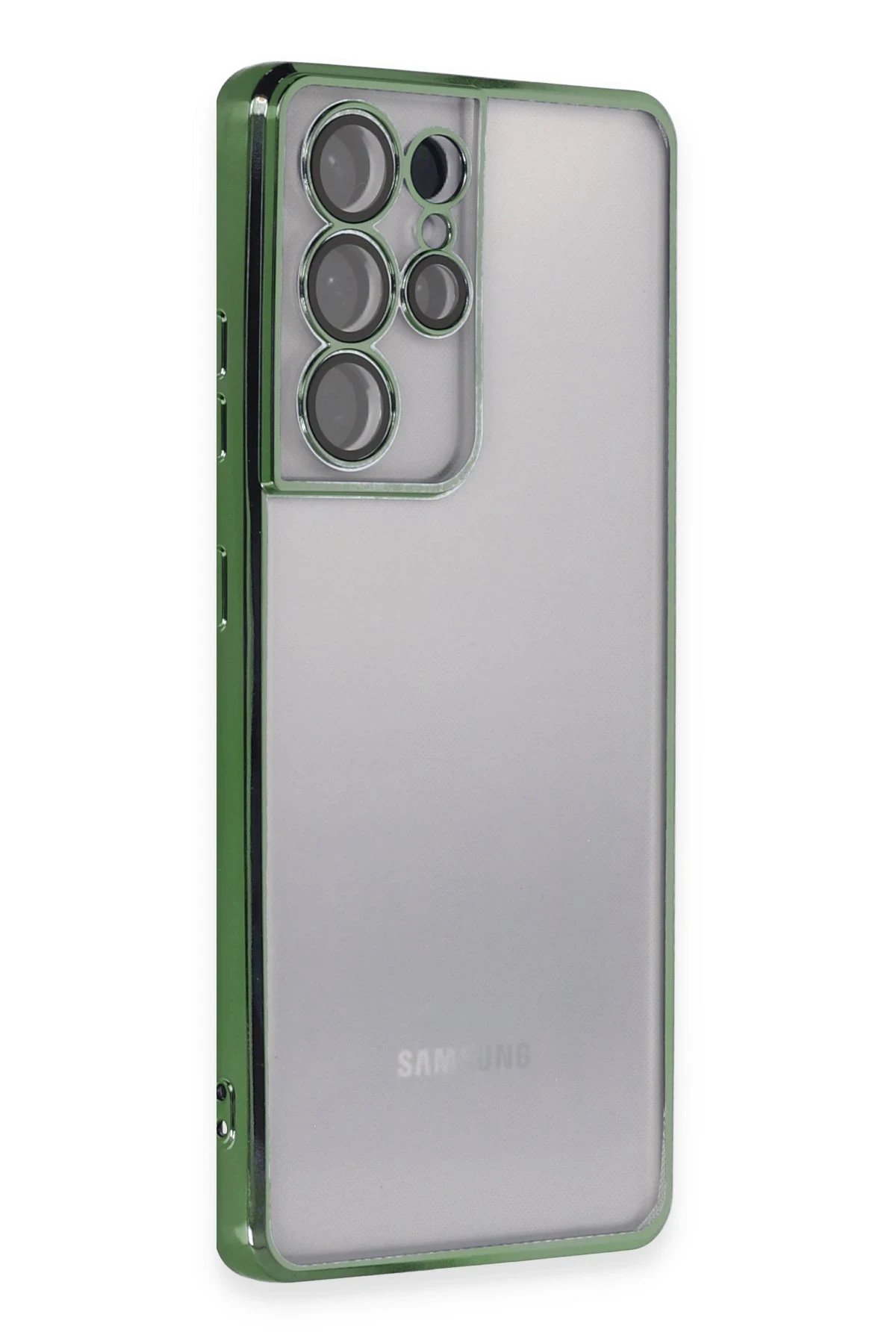 Newface Samsung Galaxy S21 Ultra Kılıf Razer Lensli Silikon - Yeşil