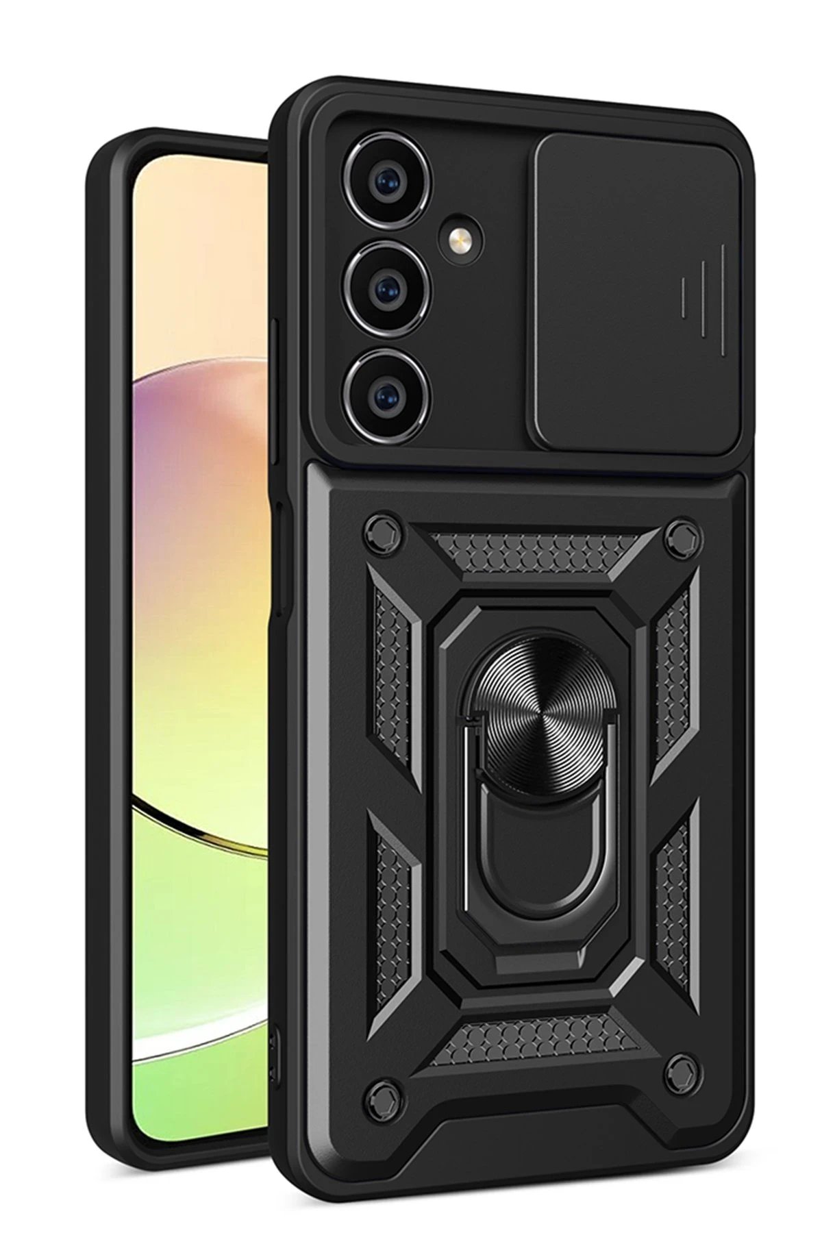 Newface Samsung Galaxy A25 5G Kılıf Pars Lens Yüzüklü Silikon - Siyah