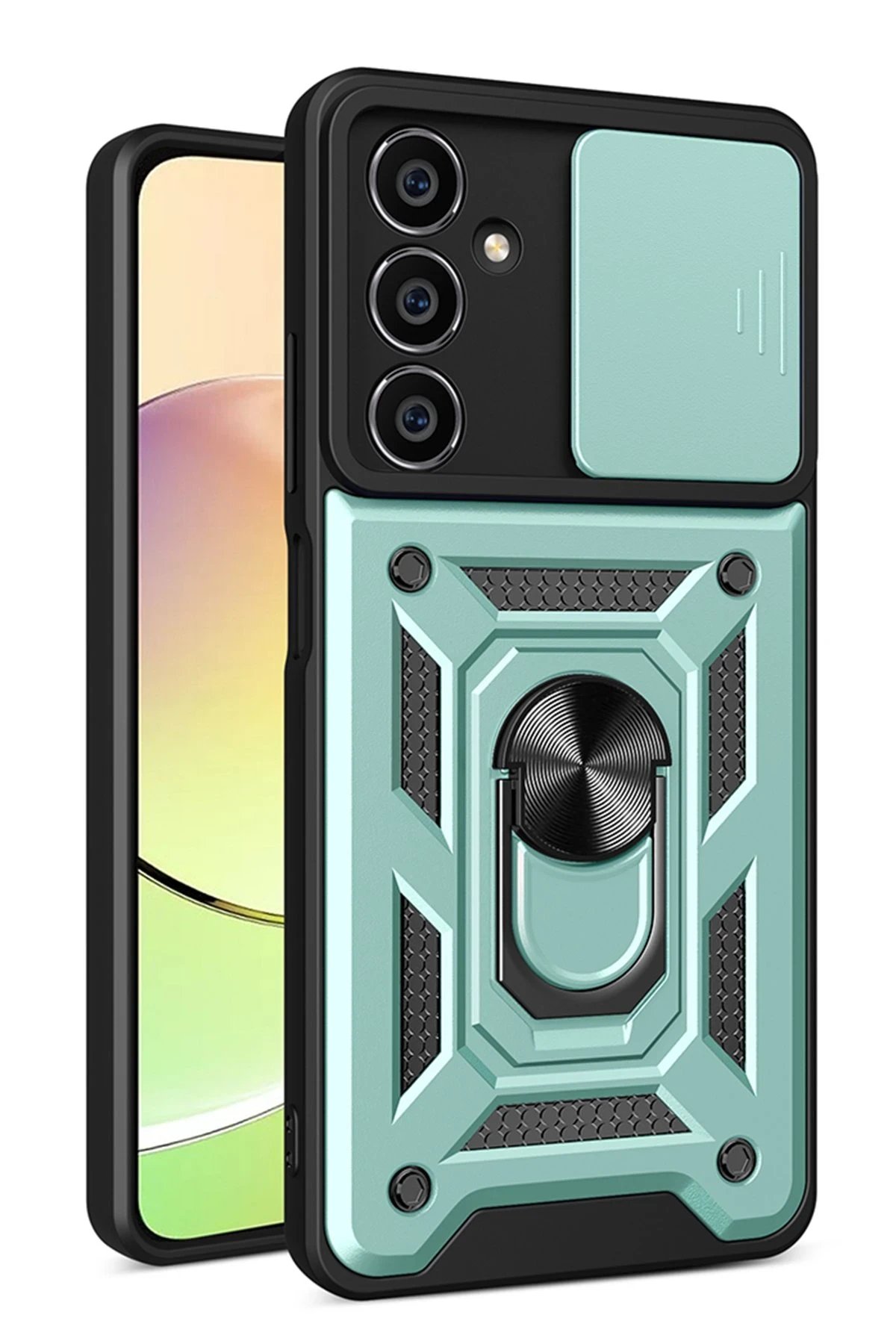 Newface Samsung Galaxy A25 5G Kılıf Pars Lens Yüzüklü Silikon - Yeşil