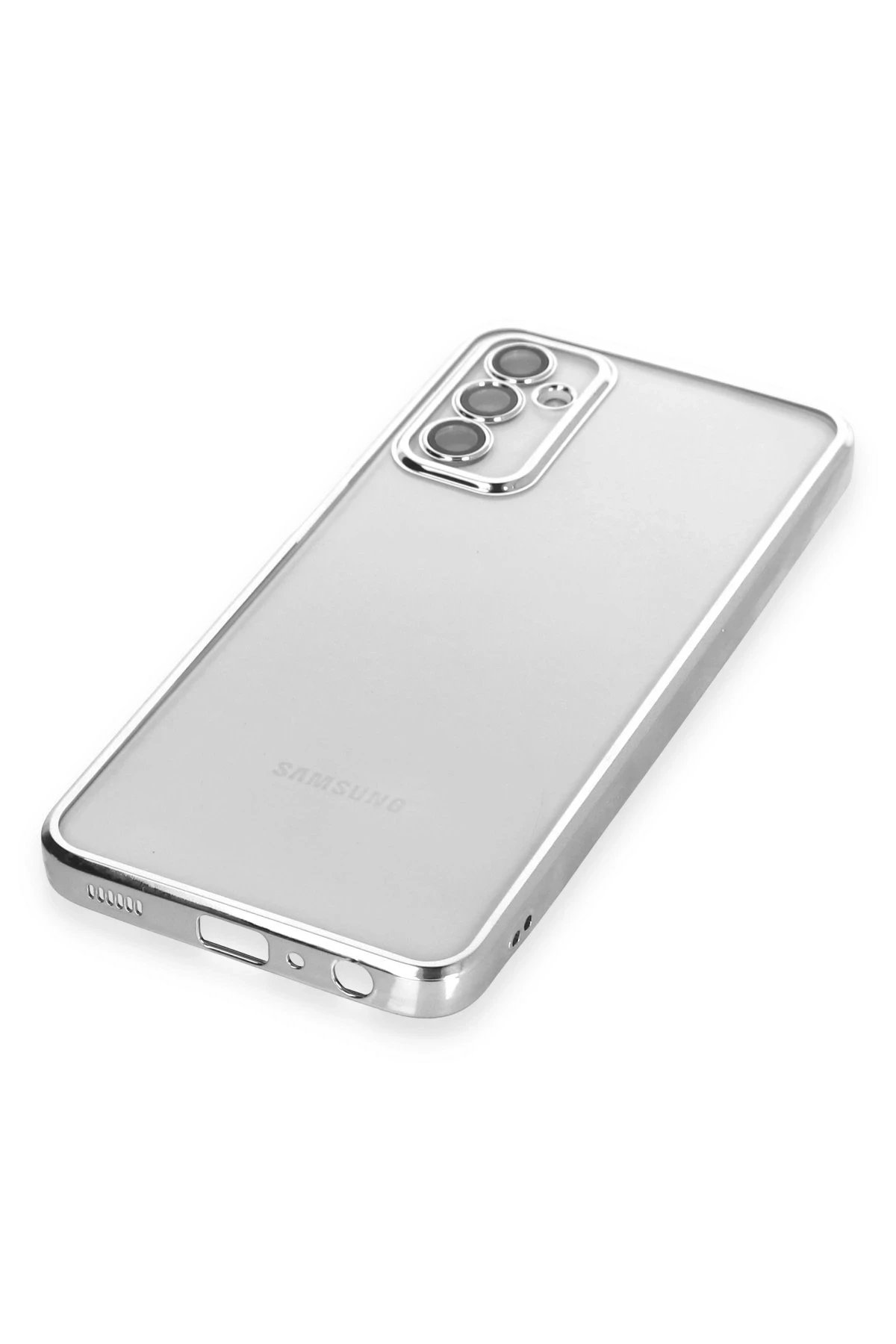 Newface Samsung Galaxy M23 Kılıf Razer Lensli Silikon - Gümüş