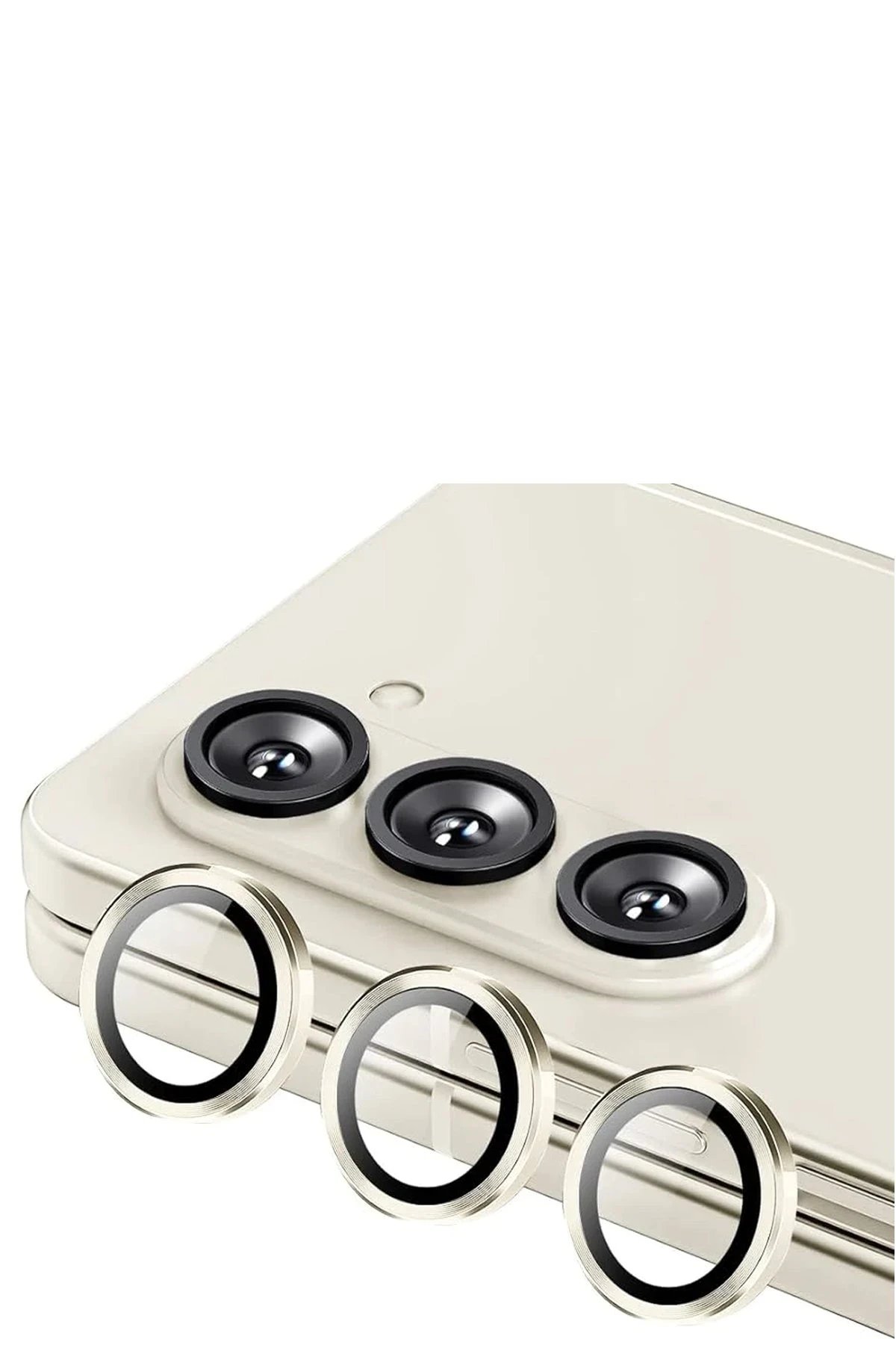 Newface Samsung Galaxy Z Fold 5 Valdez Metal Kamera Lens - Krem