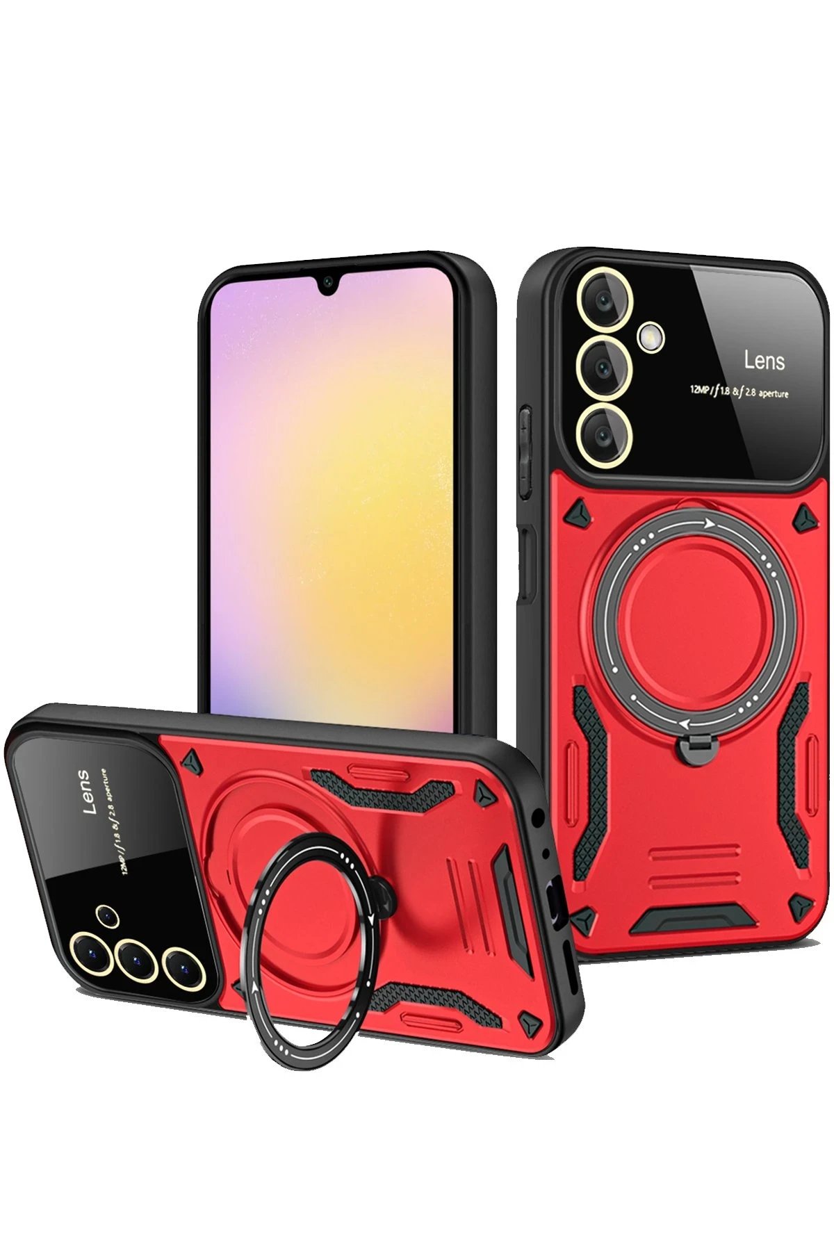 Newface Samsung Galaxy A35 5G Kılıf Joy Lens Standlı Kapak - Kırmızı