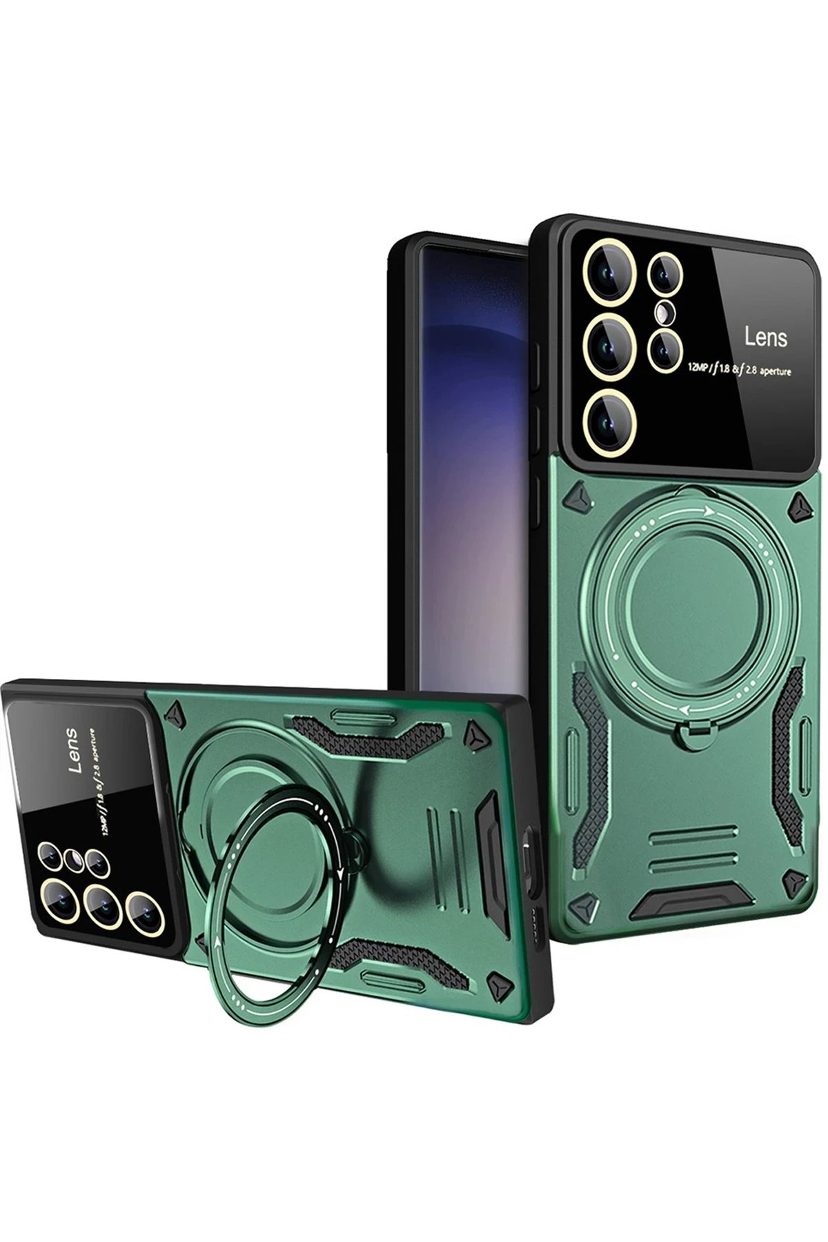 Newface Samsung Galaxy S25 Ultra Kılıf Joy Lens Standlı Kapak - Koyu Yeşil