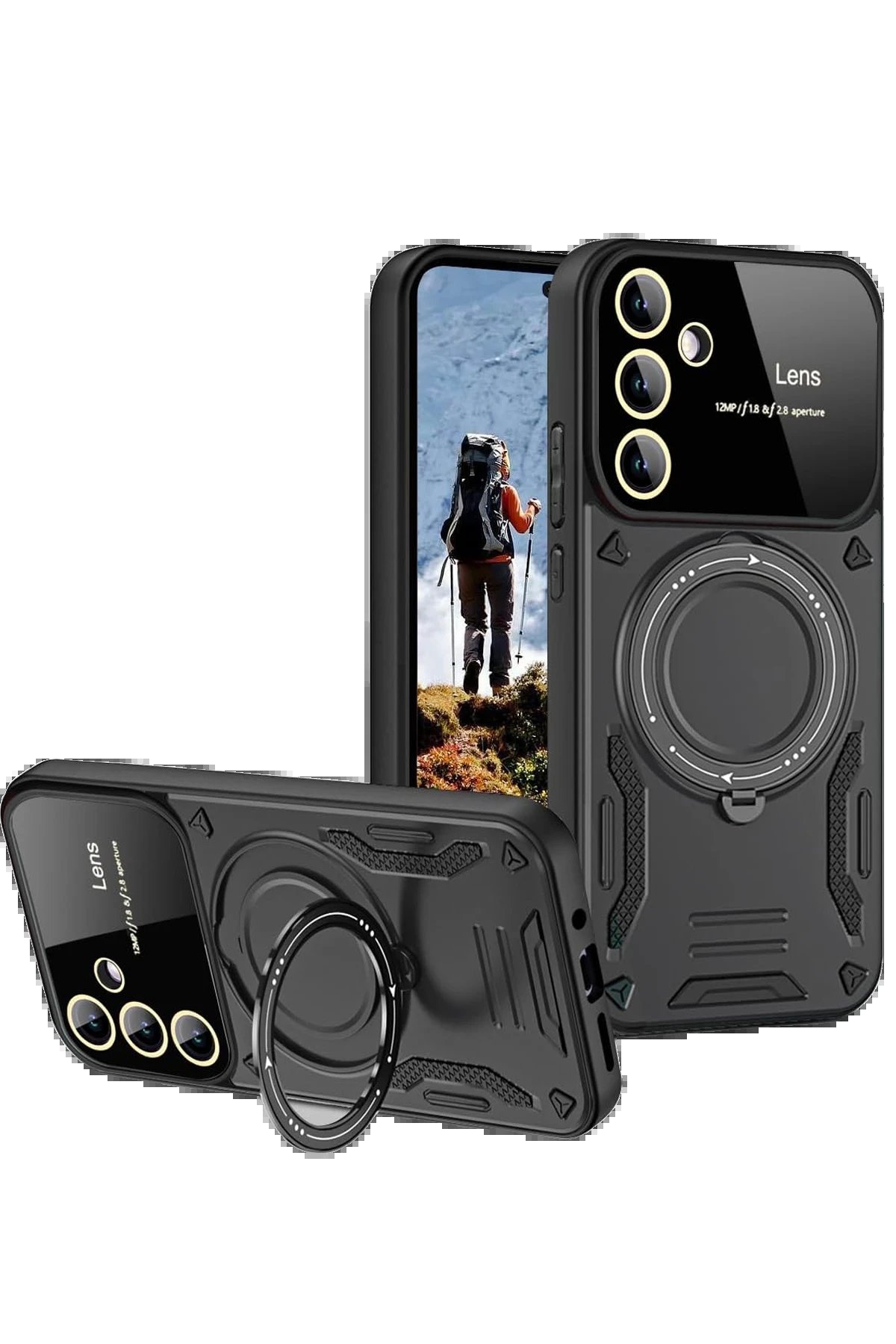 Newface Samsung Galaxy S24 FE Kılıf Joy Lens Standlı Kapak - Siyah