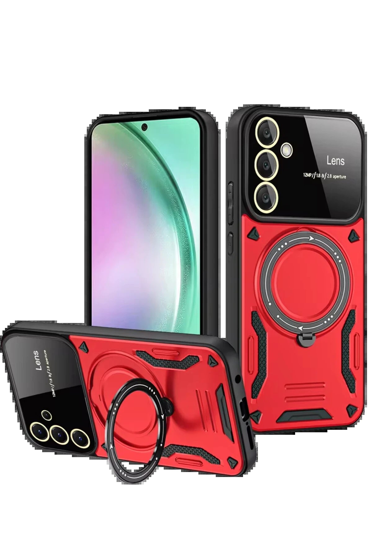 Newface Samsung Galaxy S24 FE Kılıf Joy Lens Standlı Kapak - Kırmızı